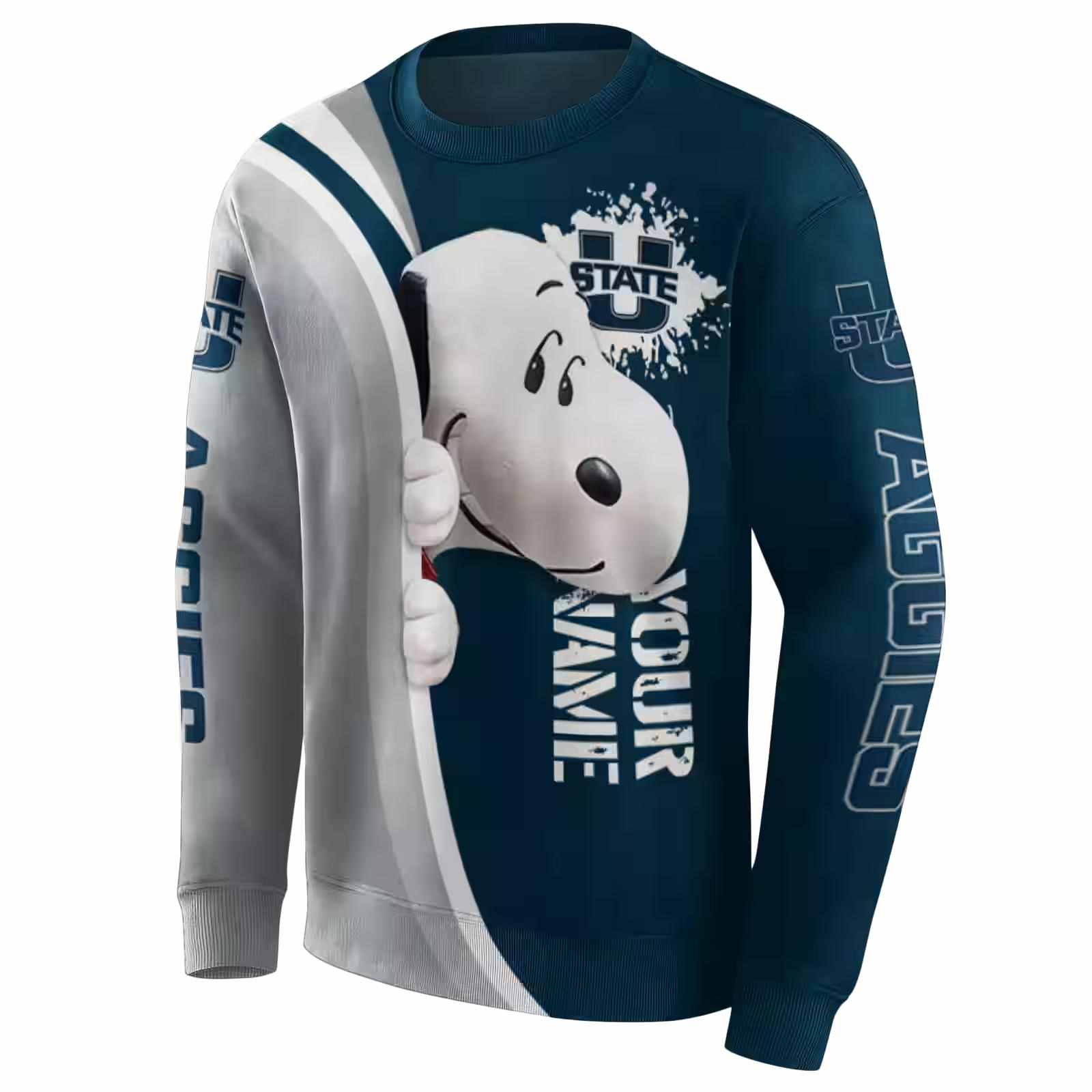 customized utah state aggies peeking snoopy navy hoodie new arrival