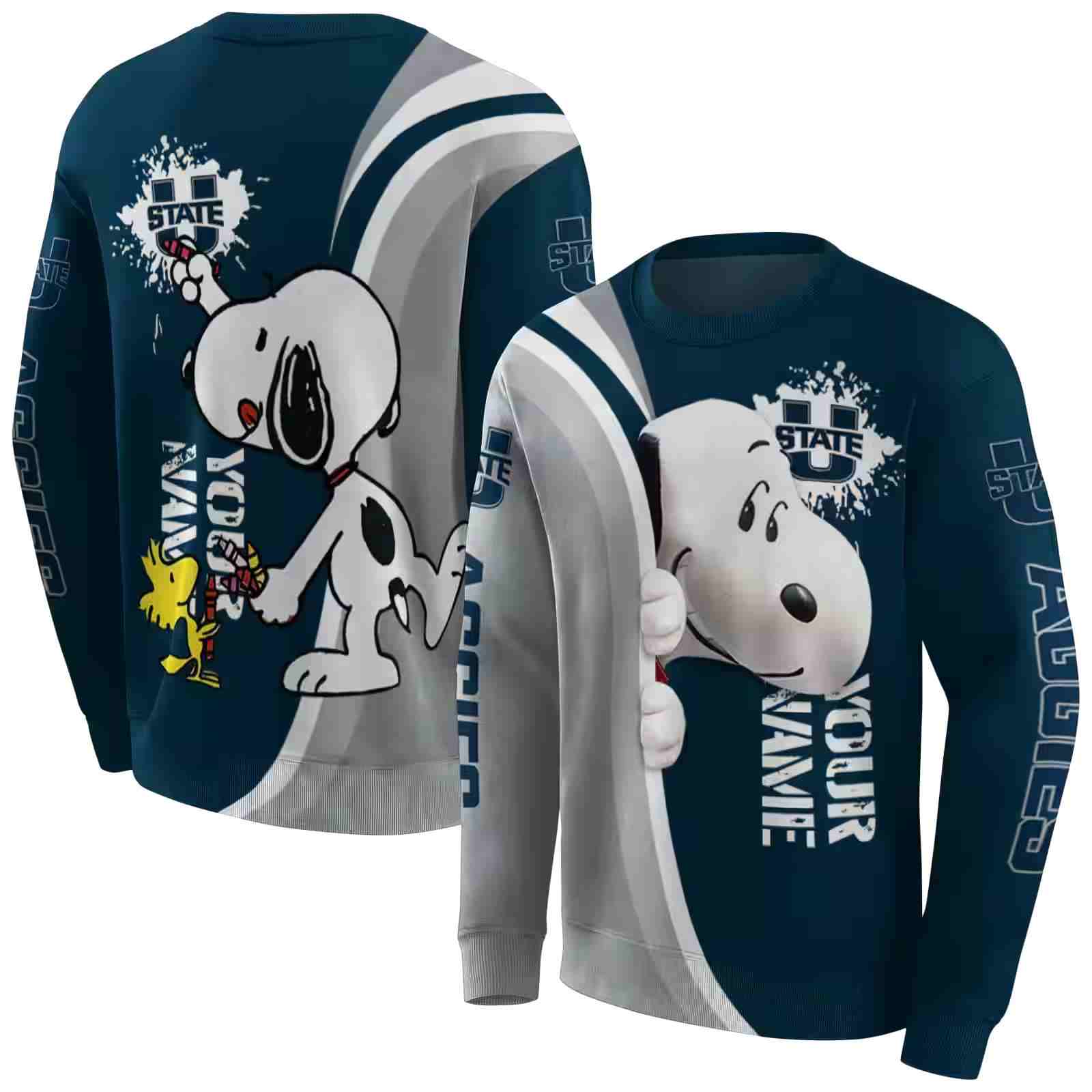 customized utah state aggies peeking snoopy navy hoodie premium grade