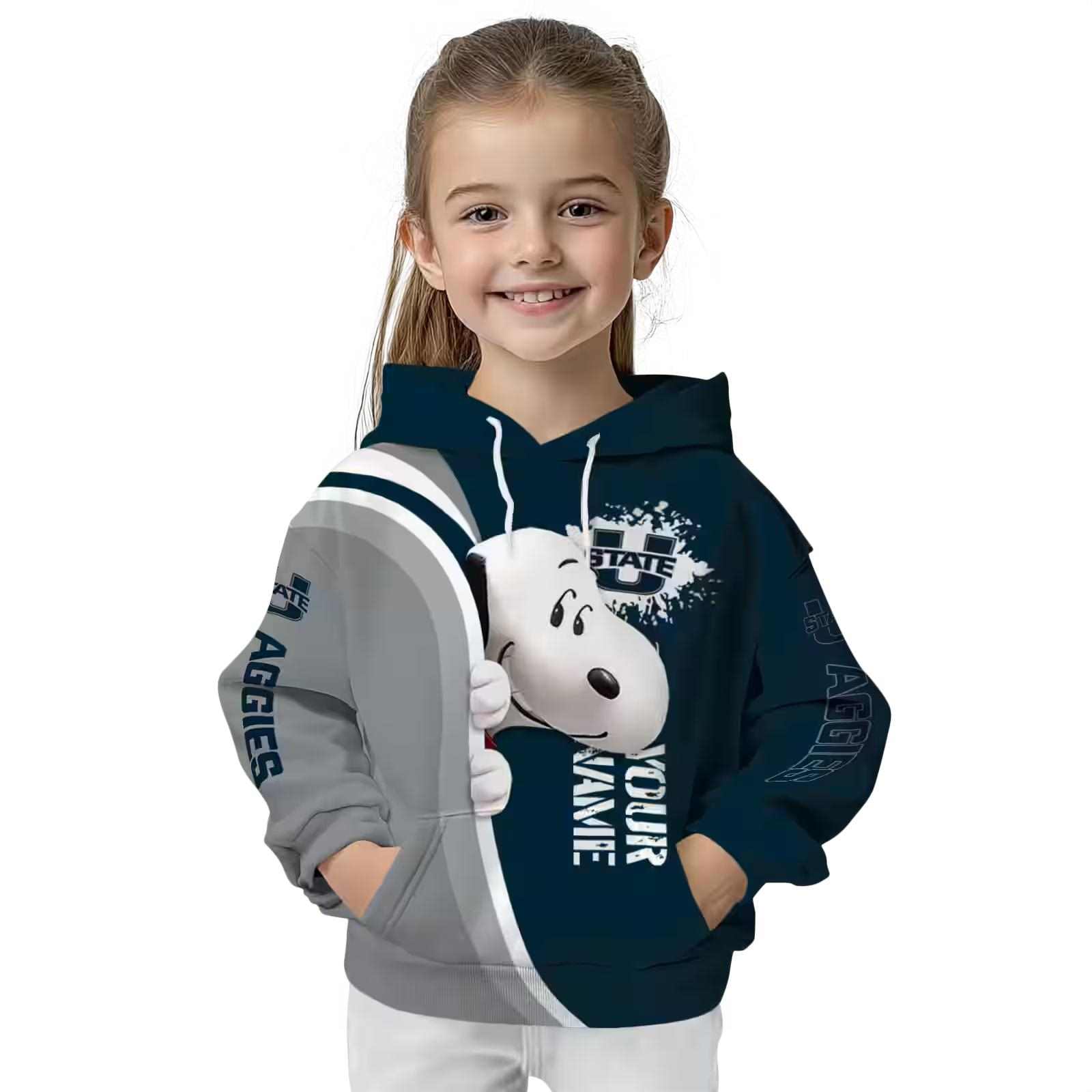 customized utah state aggies peeking snoopy navy hoodie top rated