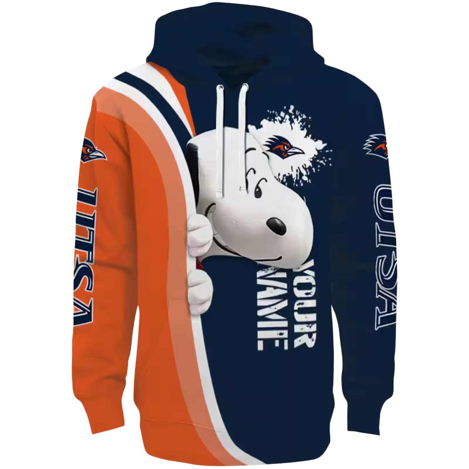 Customized UTSA Roadrunners Peeking Snoopy Orange Hoodie