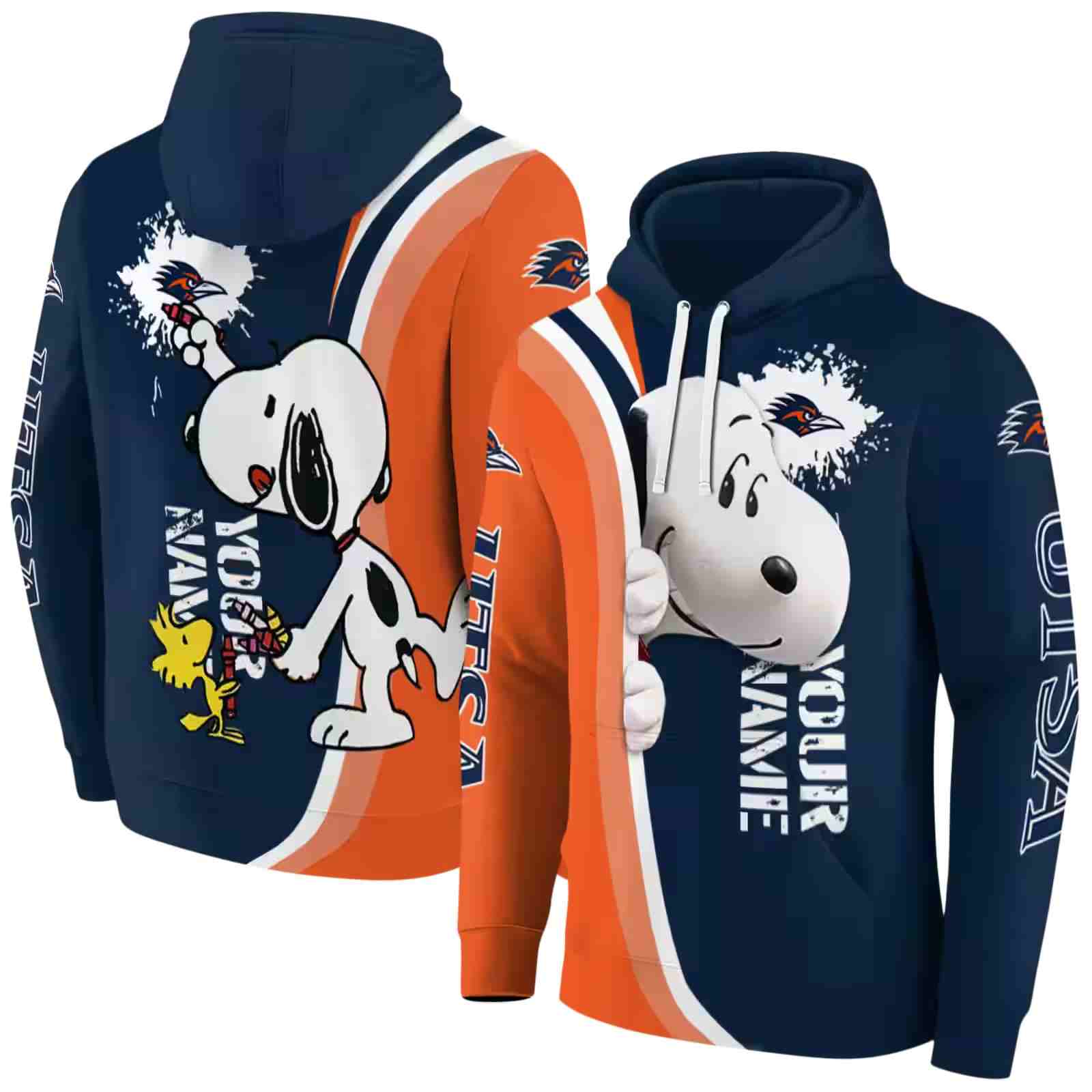 customized utsa roadrunners peeking snoopy orange hoodie fashion forward