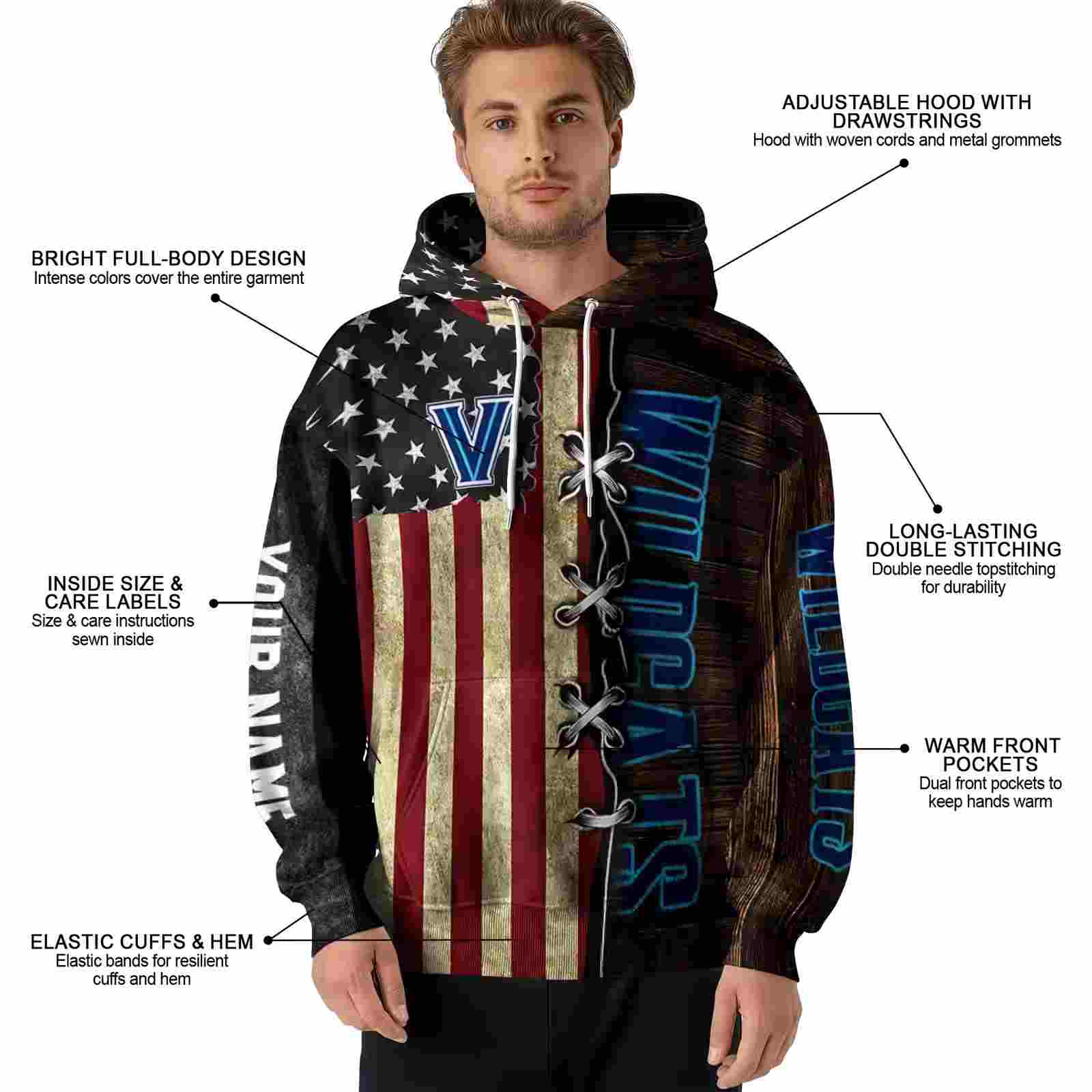 customized villanova wildcats american pride hoodie latest model
