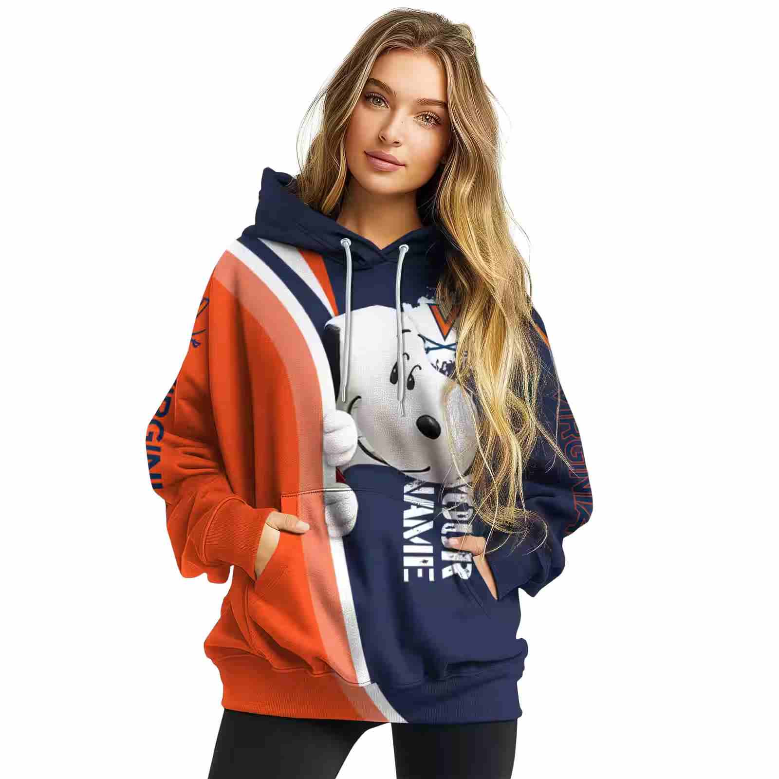 customized virginia cavaliers peeking snoopy blue hoodie high quality