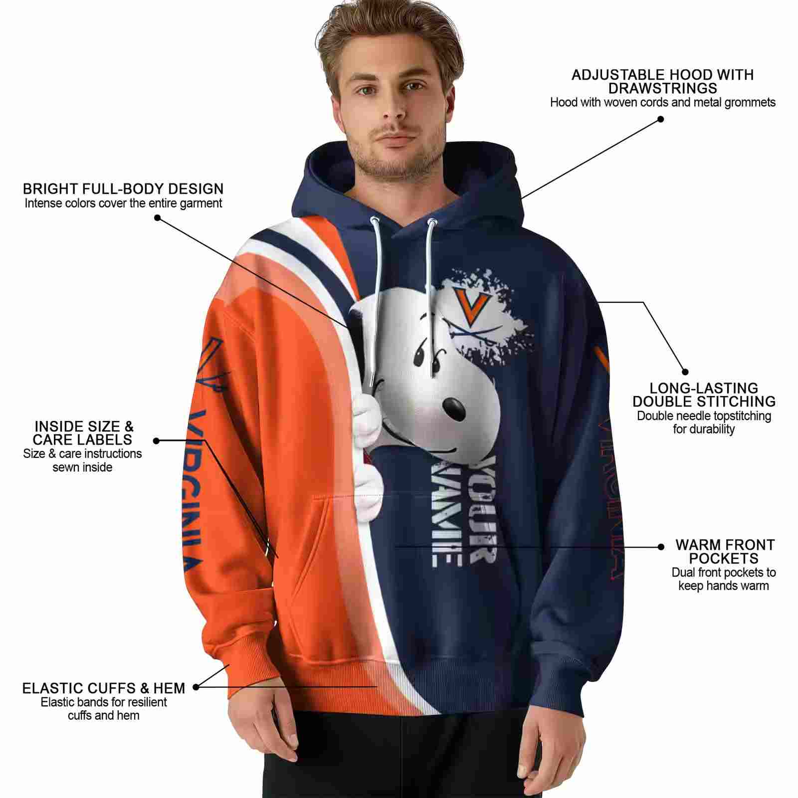 customized virginia cavaliers peeking snoopy blue hoodie latest model