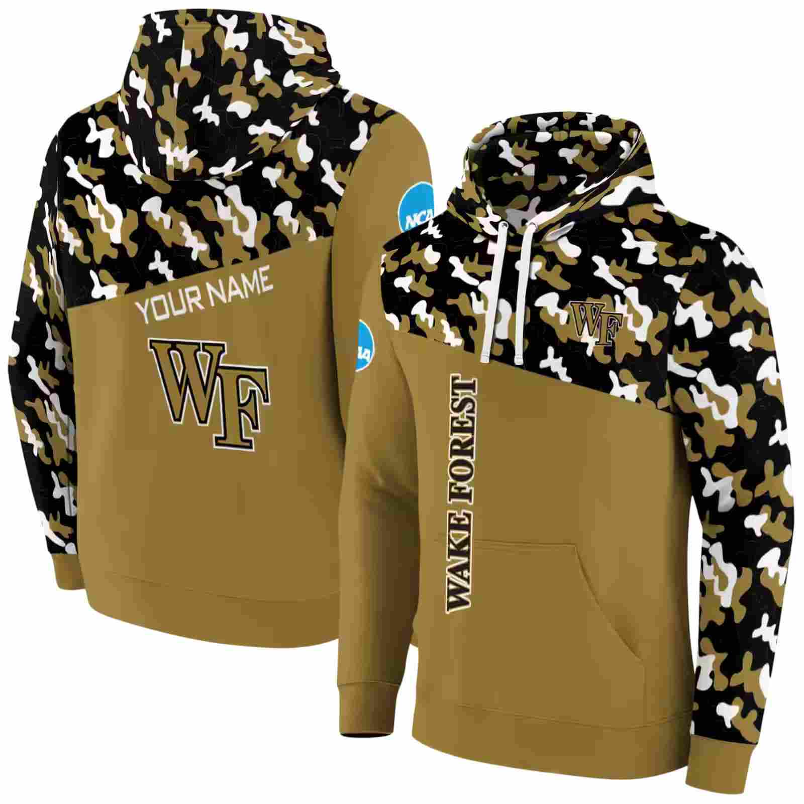 customized wake forest demon deacons camo pattern gold hoodie fashion forward