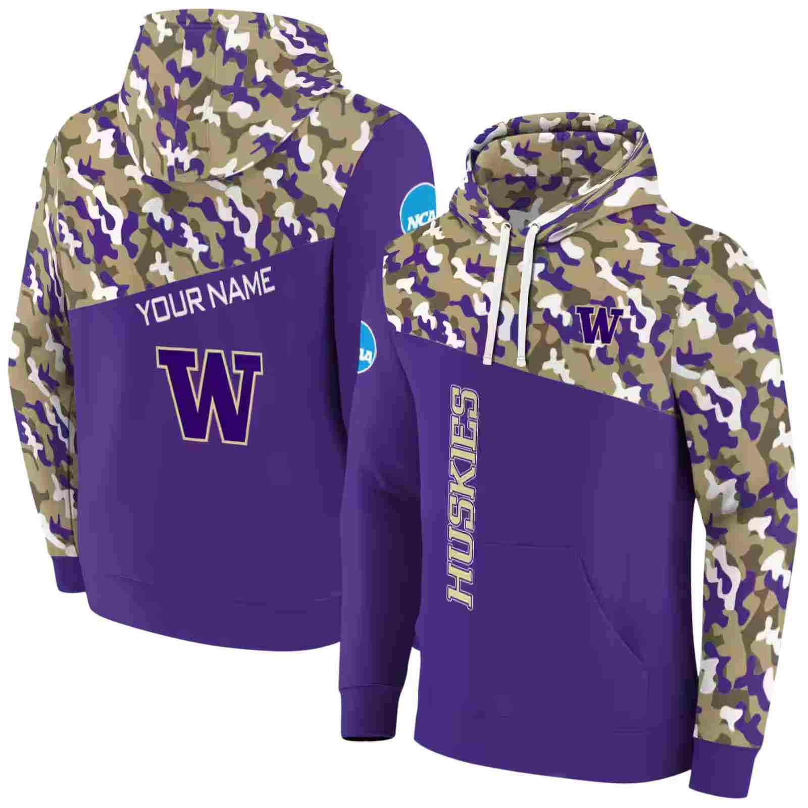 customized washington huskies camo pattern purple hoodie fashion forward