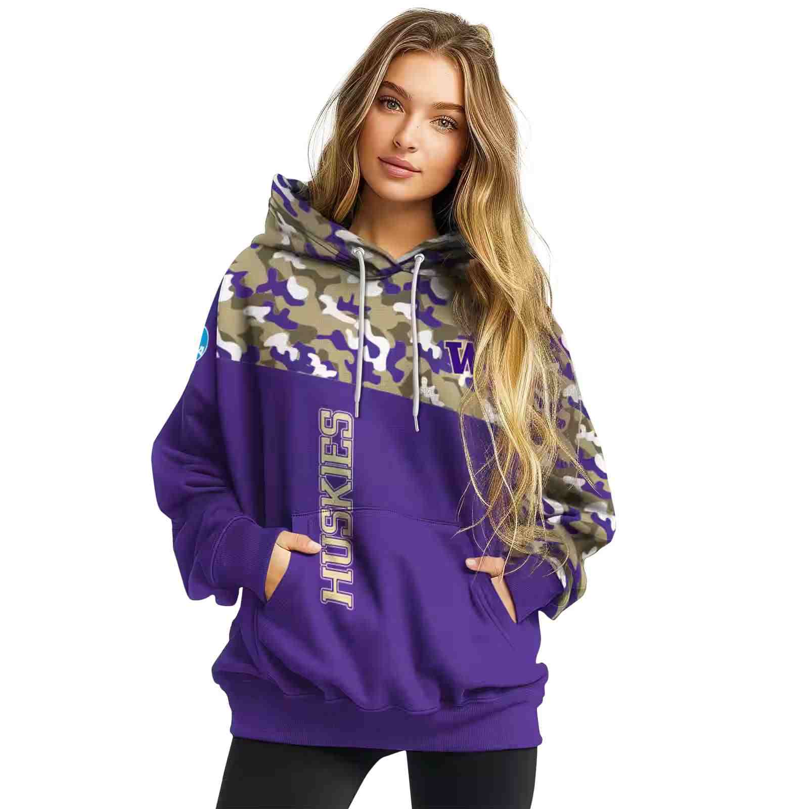 customized washington huskies camo pattern purple hoodie high quality