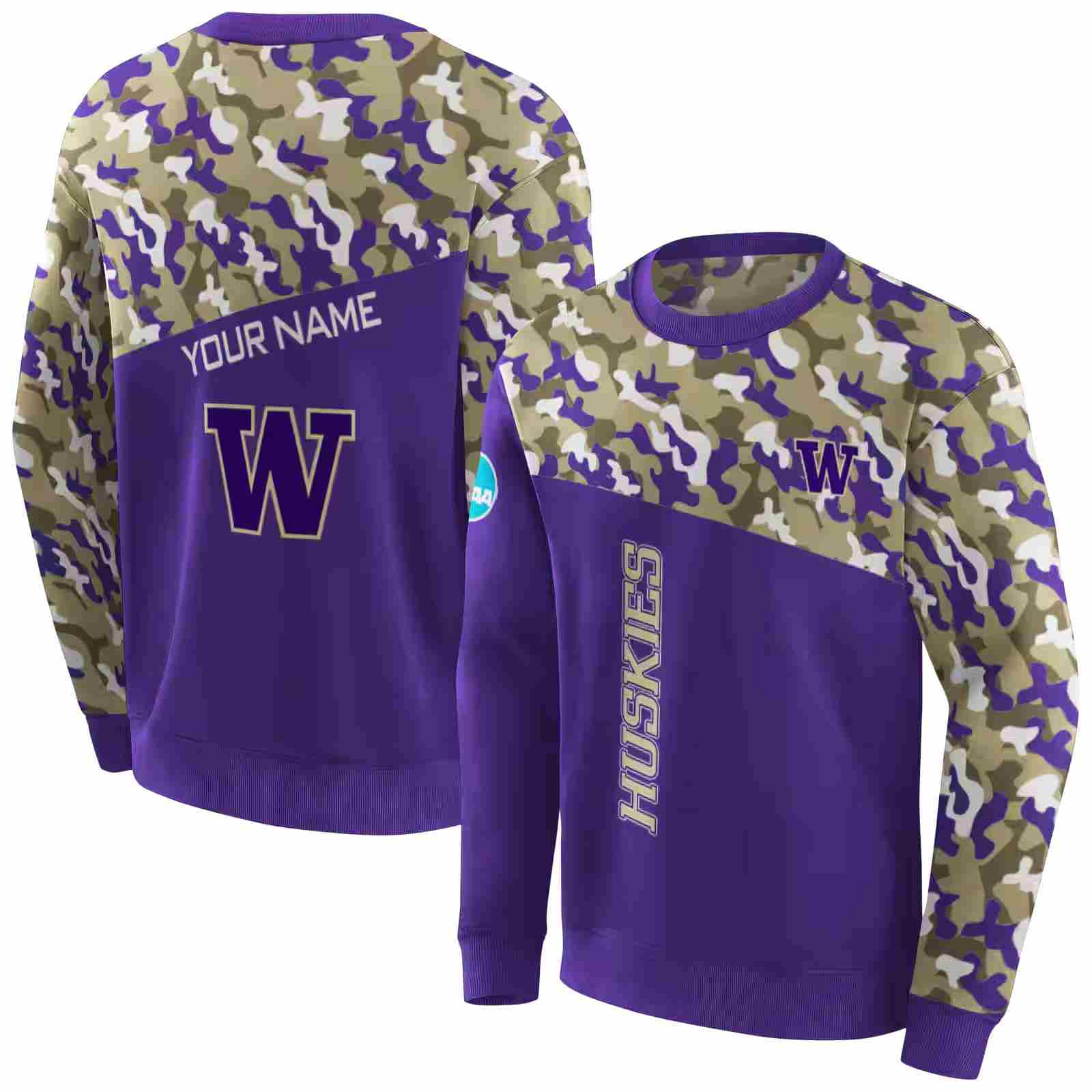 customized washington huskies camo pattern purple hoodie premium grade