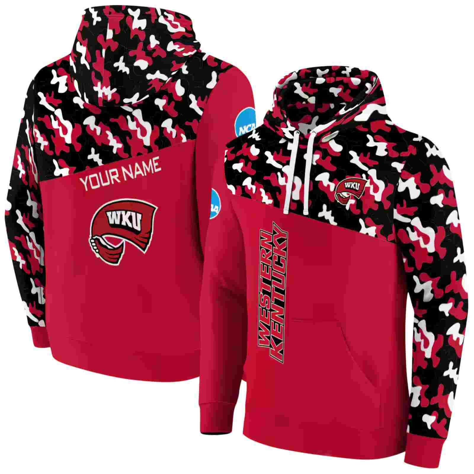 customized western kentucky hilltoppers camo pattern red hoodie fashion forward