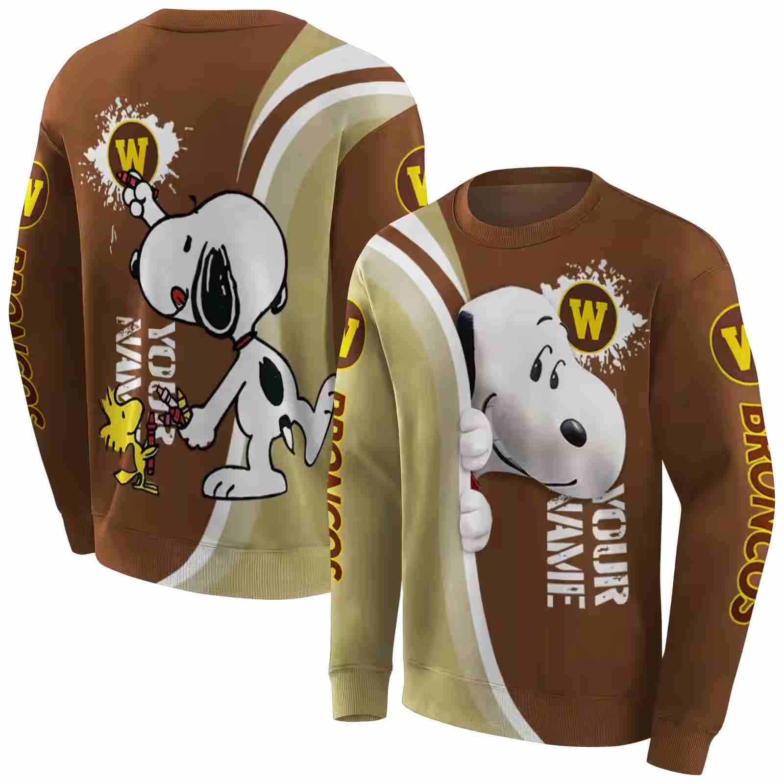 customized western michigan broncos peeking snoopy brown hoodie premium grade