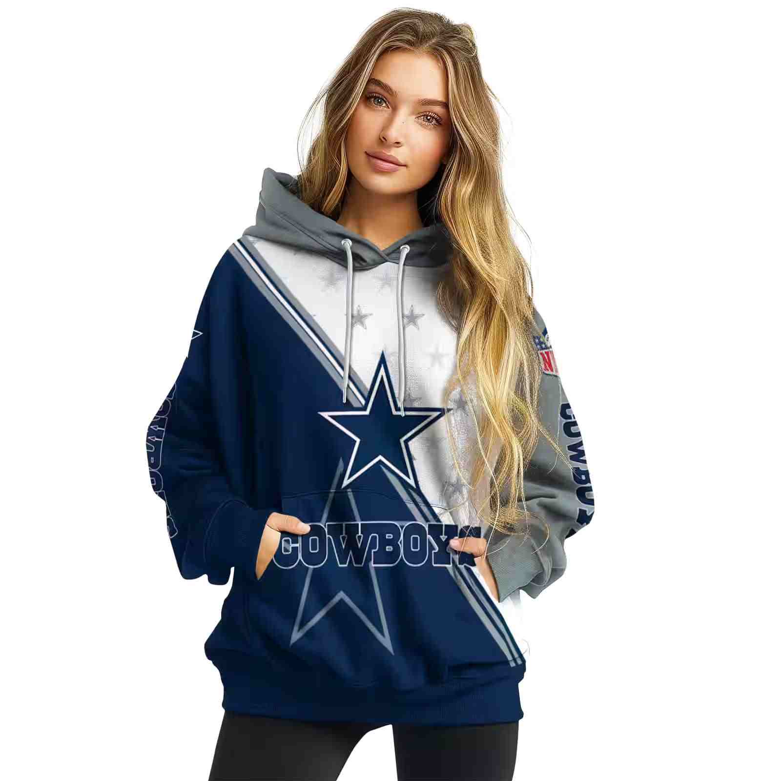 dallas cowboys diagonal stripe blue white hoodie high quality