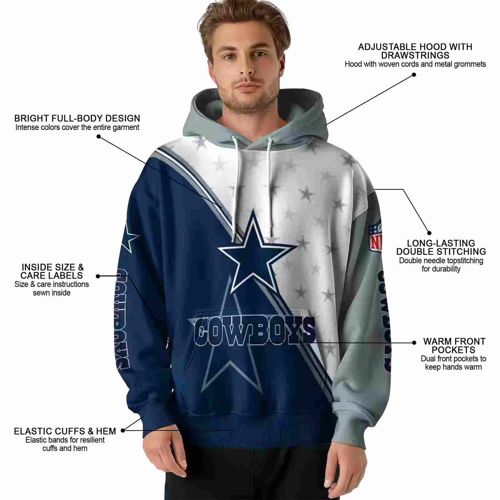 dallas cowboys diagonal stripe blue white hoodie latest model