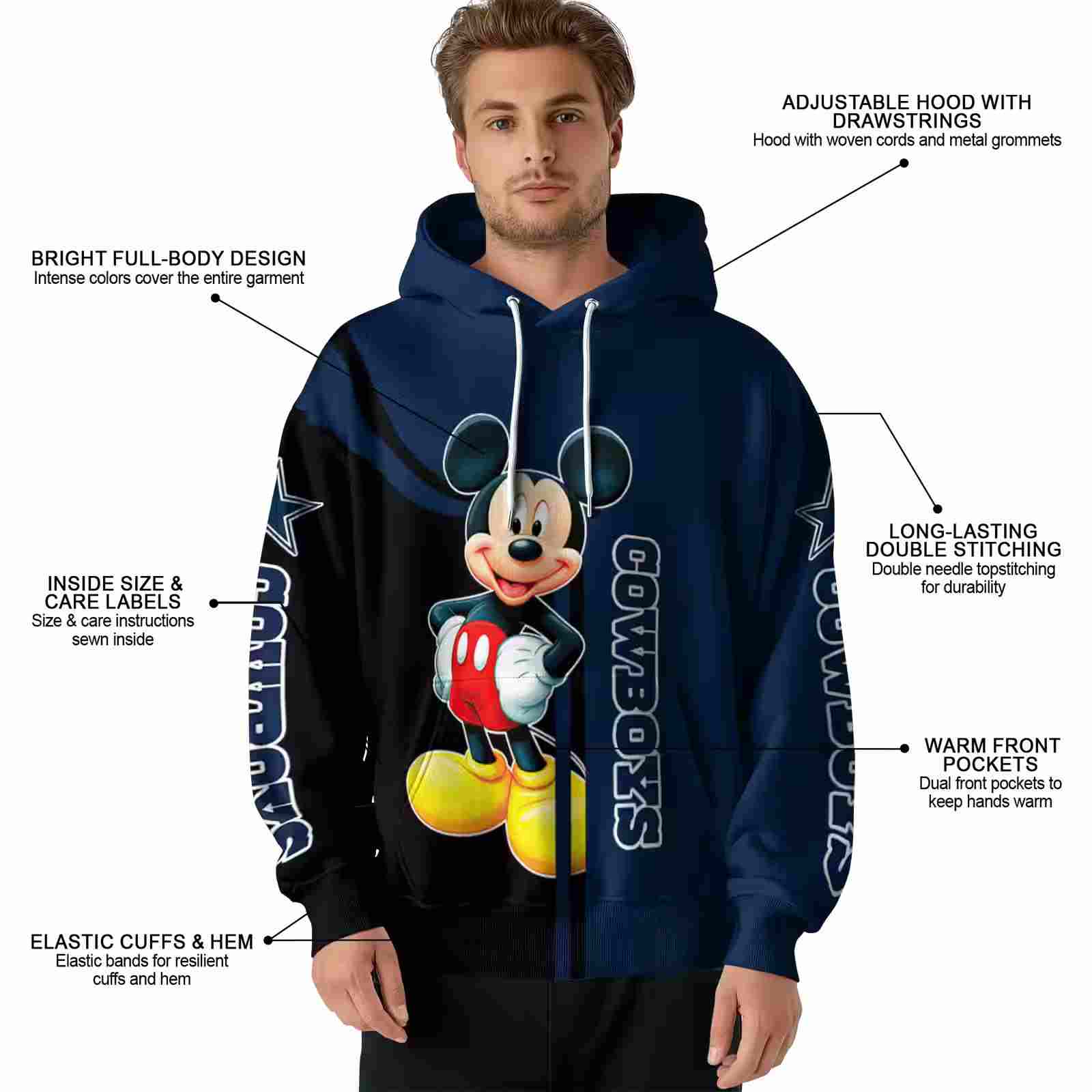 dallas cowboys mickey mouse blue black hoodie latest model