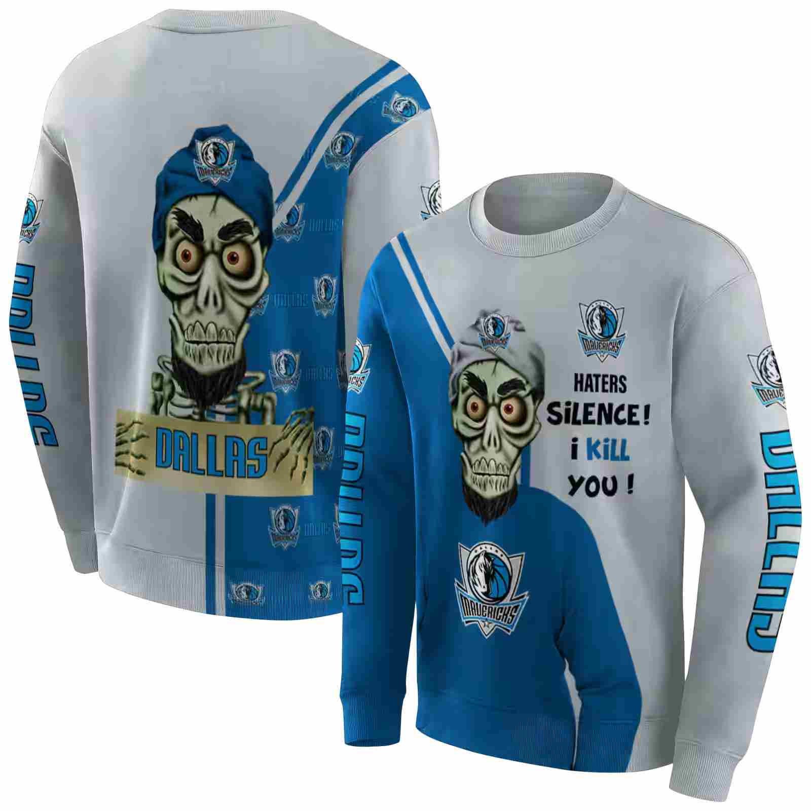 dallas mavericks achmed skull blue hoodie premium grade