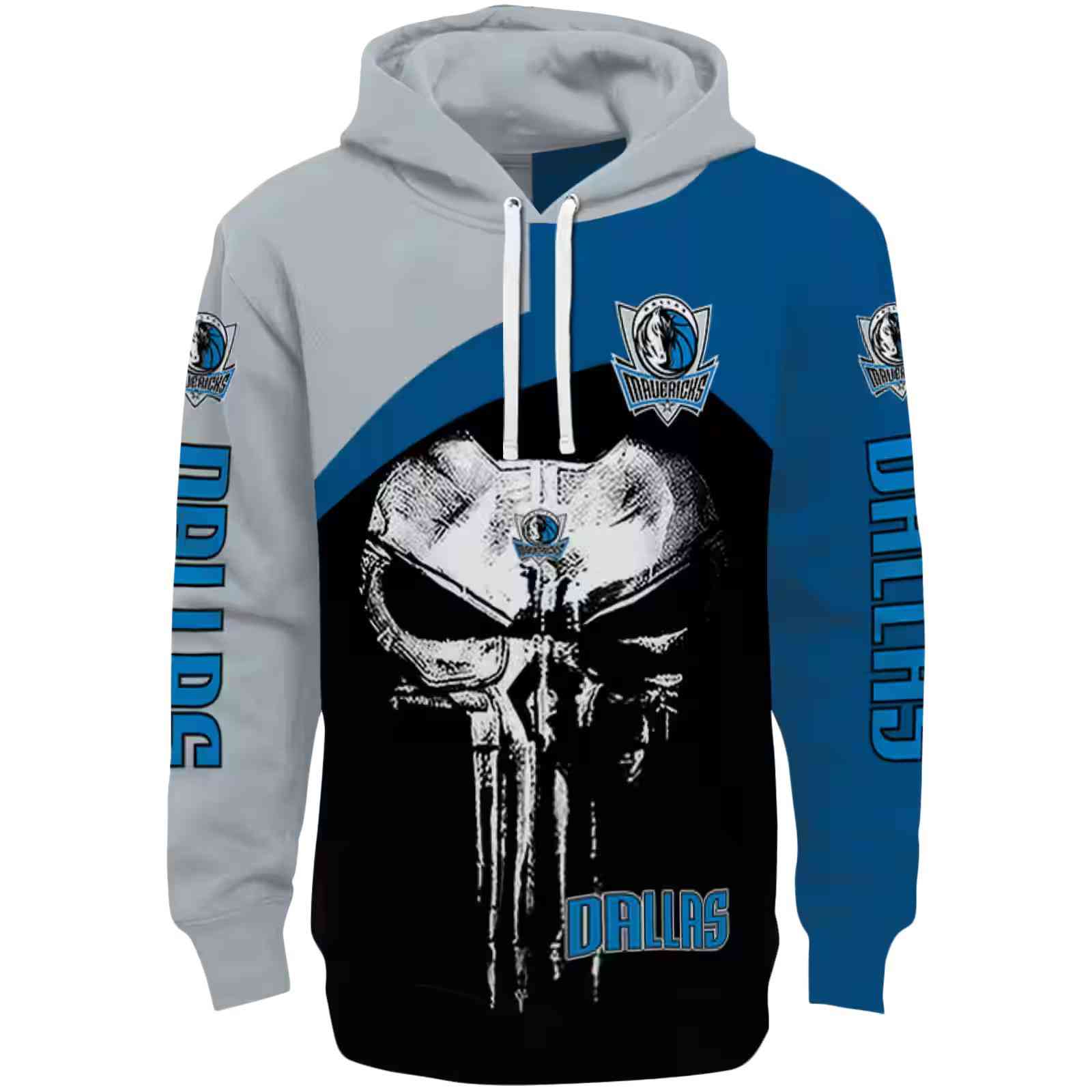 Dallas Mavericks Skull Punisher Silver Black Hoodie