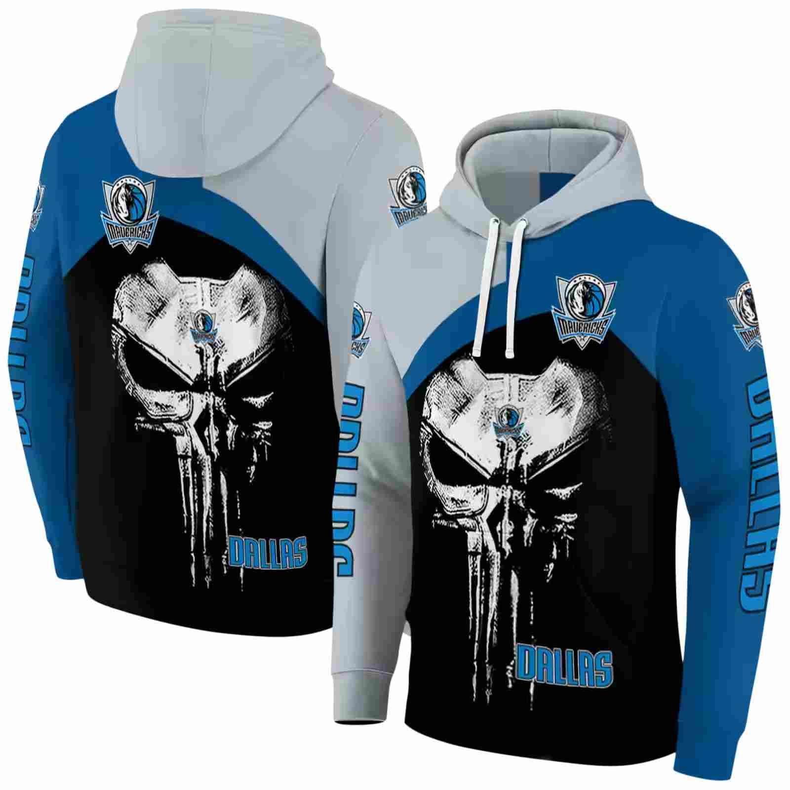 dallas mavericks skull punisher silver black hoodie fashion forward