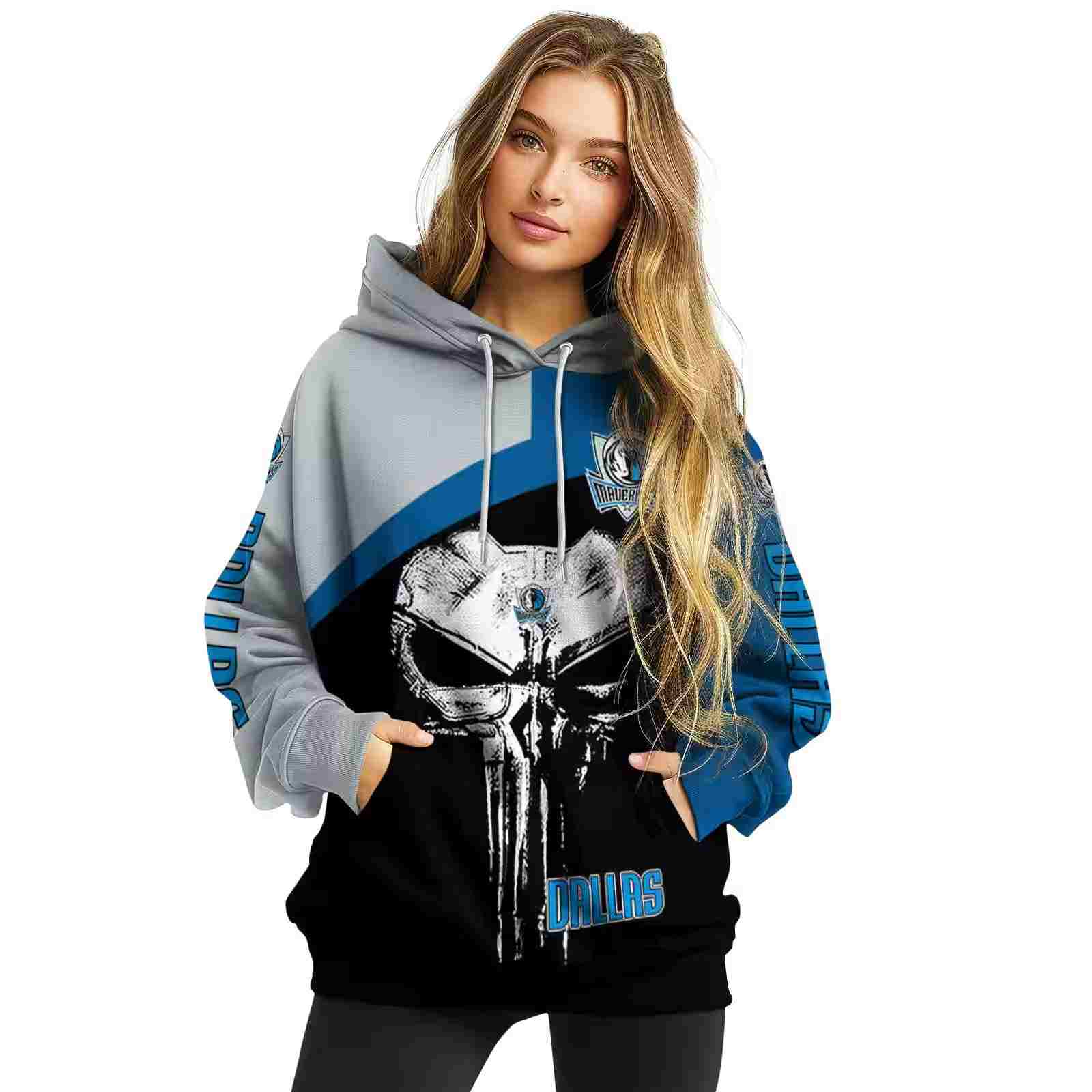 dallas mavericks skull punisher silver black hoodie high quality