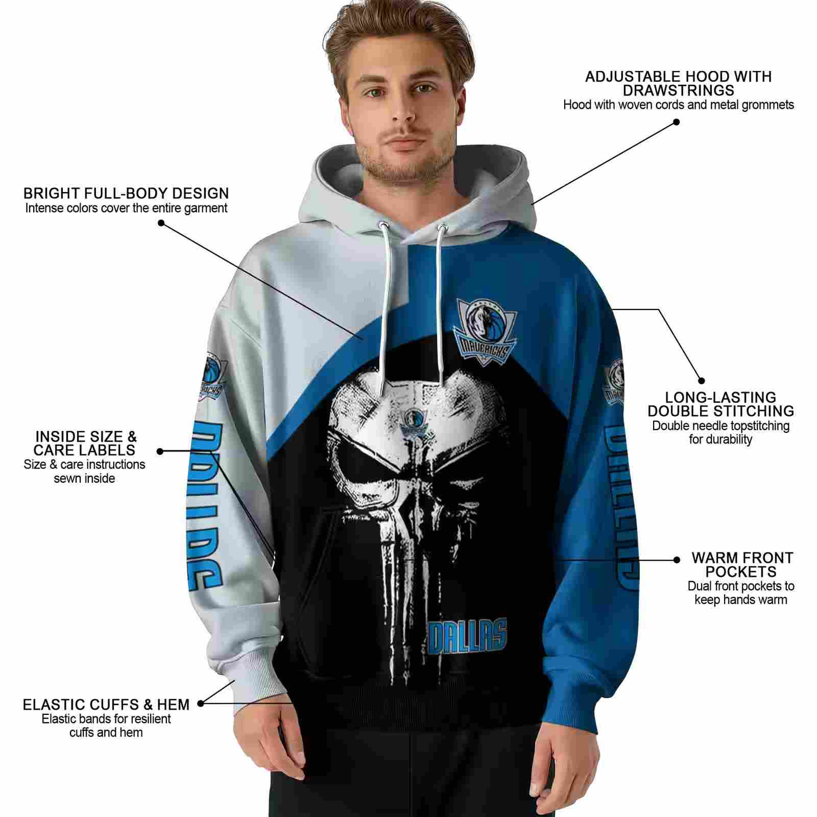 dallas mavericks skull punisher silver black hoodie latest model