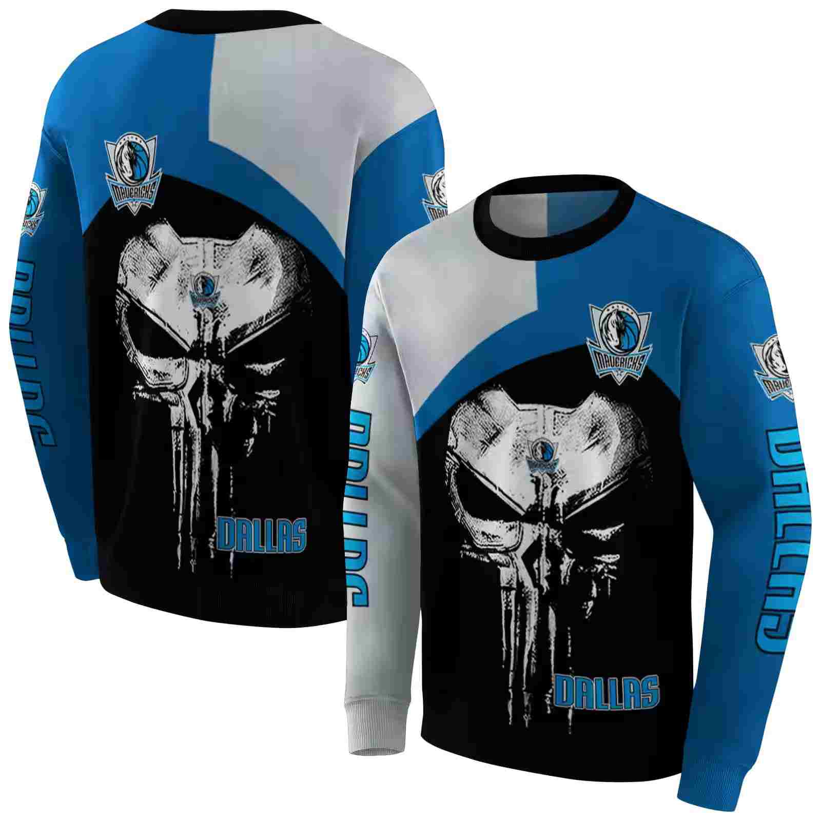 dallas mavericks skull punisher silver black hoodie premium grade