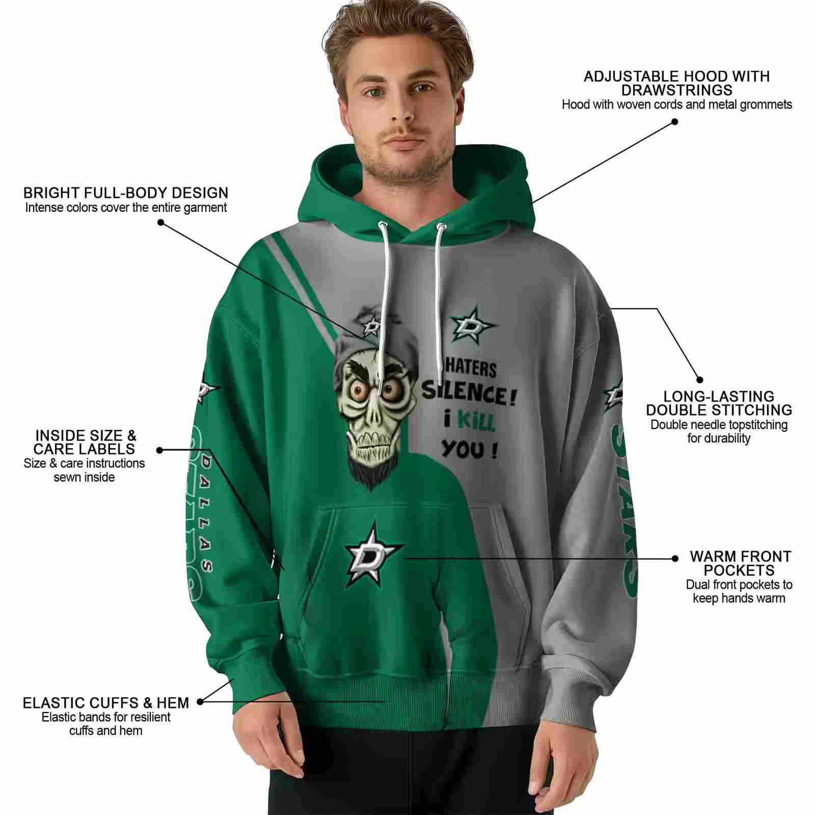 dallas stars achmed skull green hoodie latest model