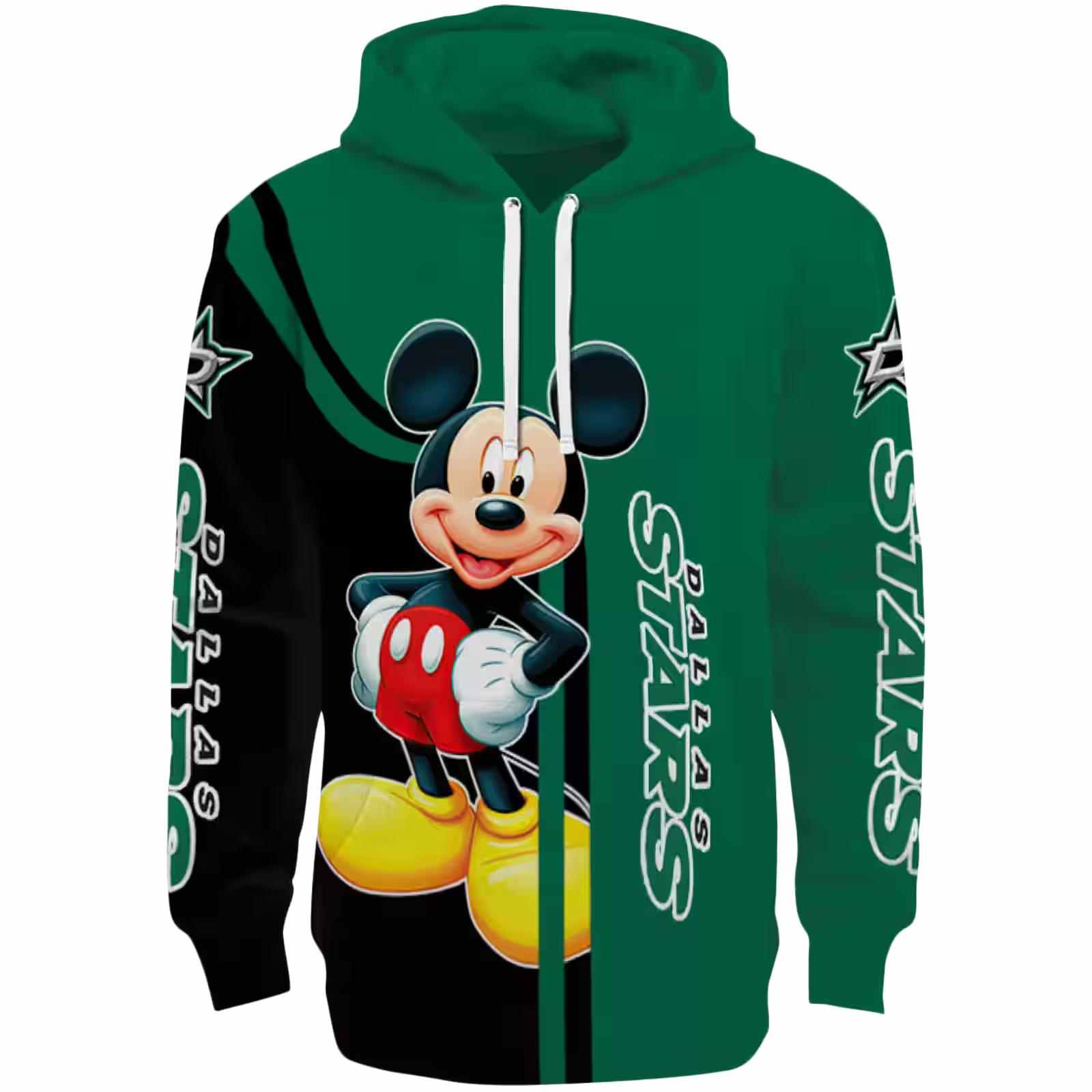 Dallas Stars Mickey Mouse Green Black Hoodie