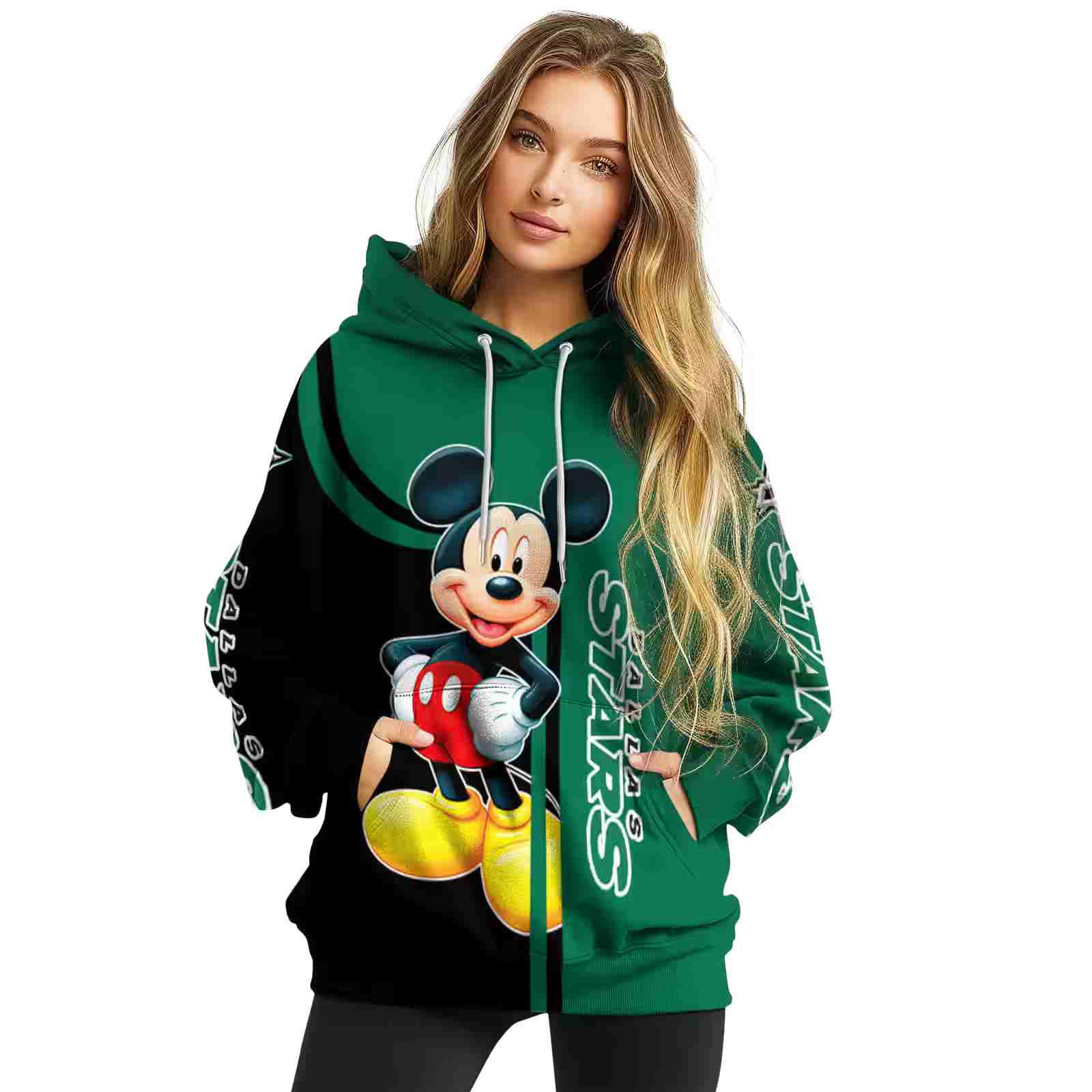 dallas stars mickey mouse green black hoodie high quality