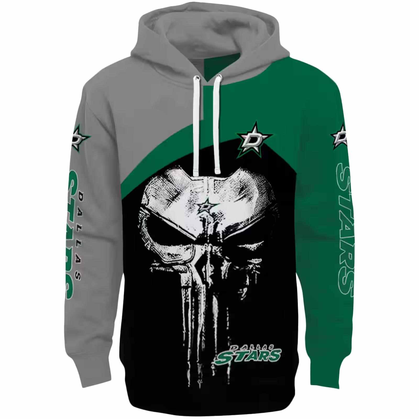 Dallas Stars Skull Punisher Silver Black Hoodie