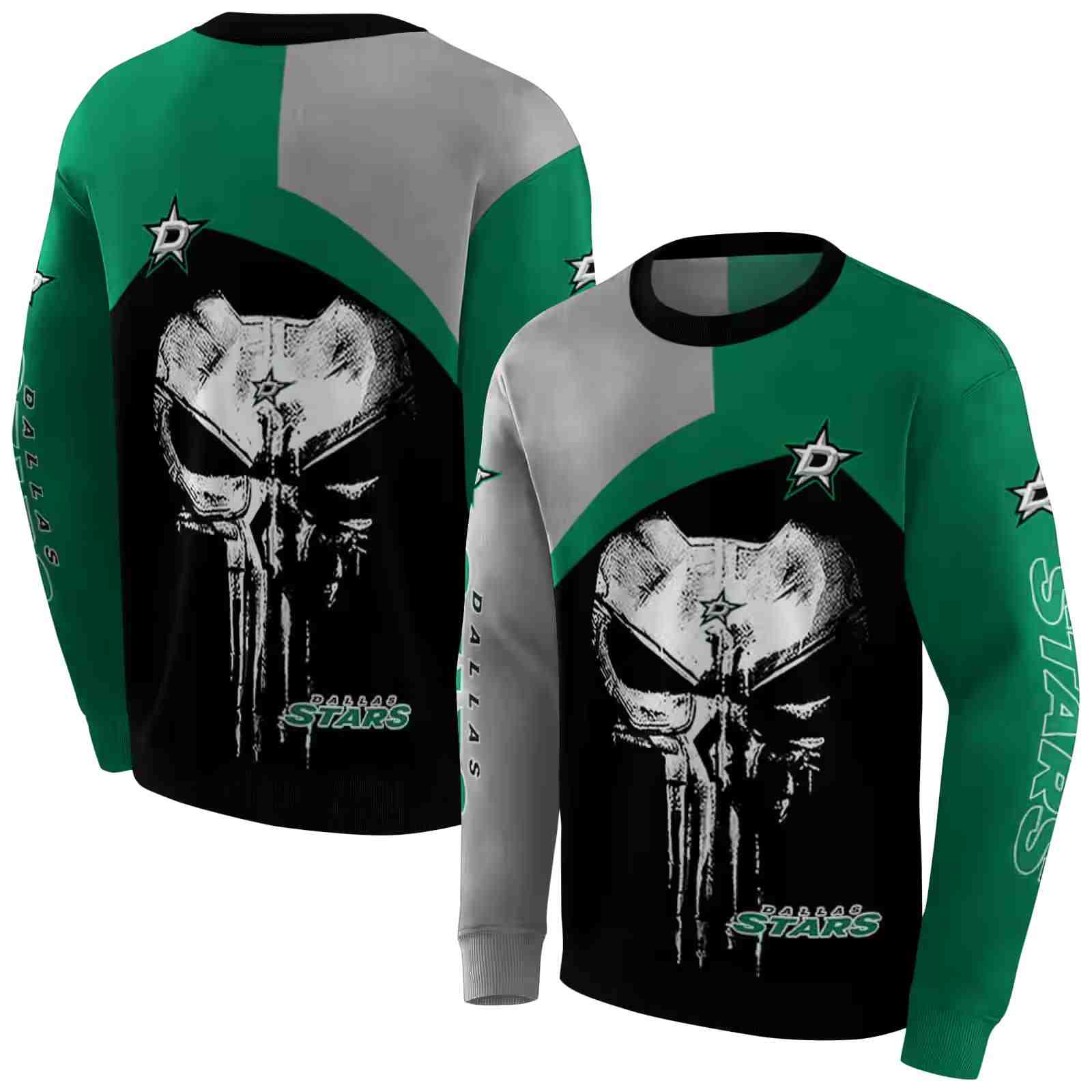 dallas stars skull punisher silver black hoodie premium grade