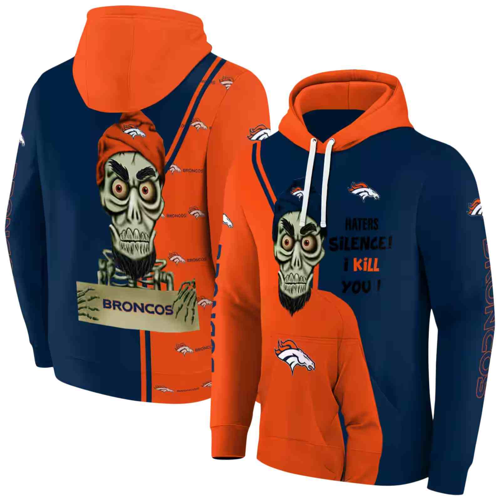 denver broncos achmed skull orange hoodie fashion forward