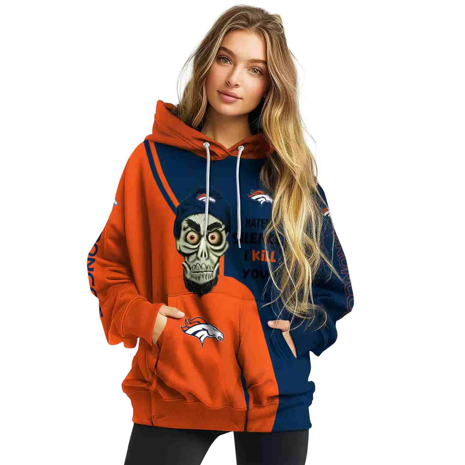 denver broncos achmed skull orange hoodie high quality