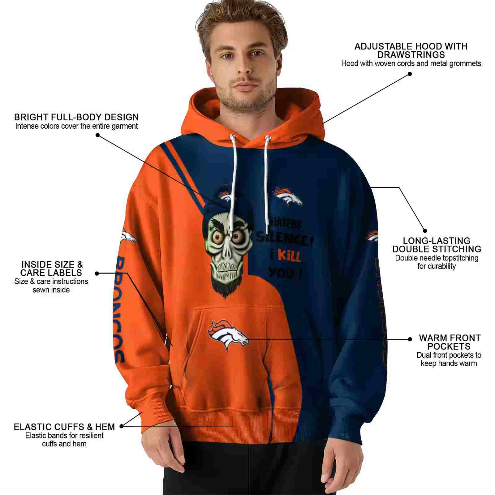 denver broncos achmed skull orange hoodie latest model