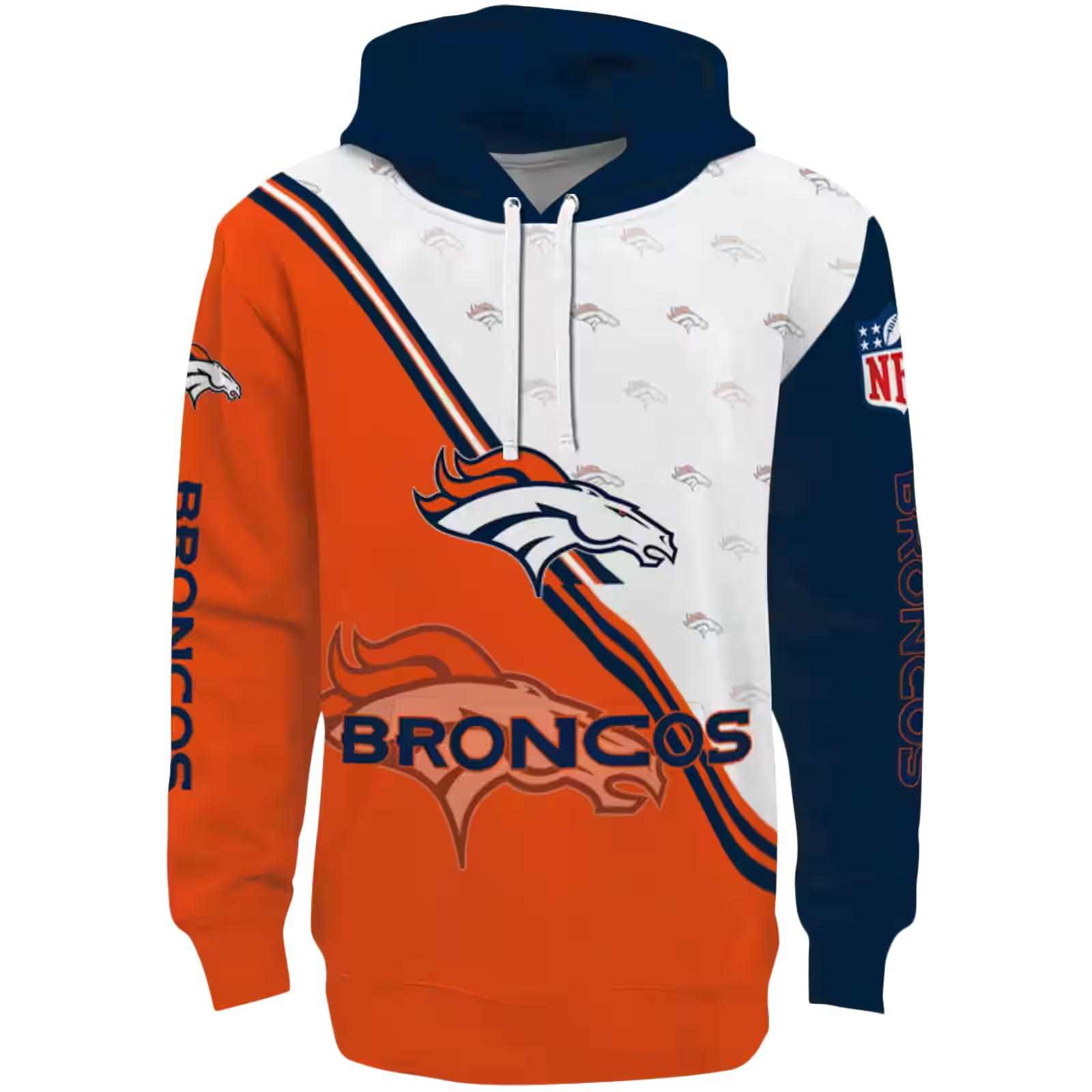 Denver Broncos Diagonal Stripe Orange White Hoodie