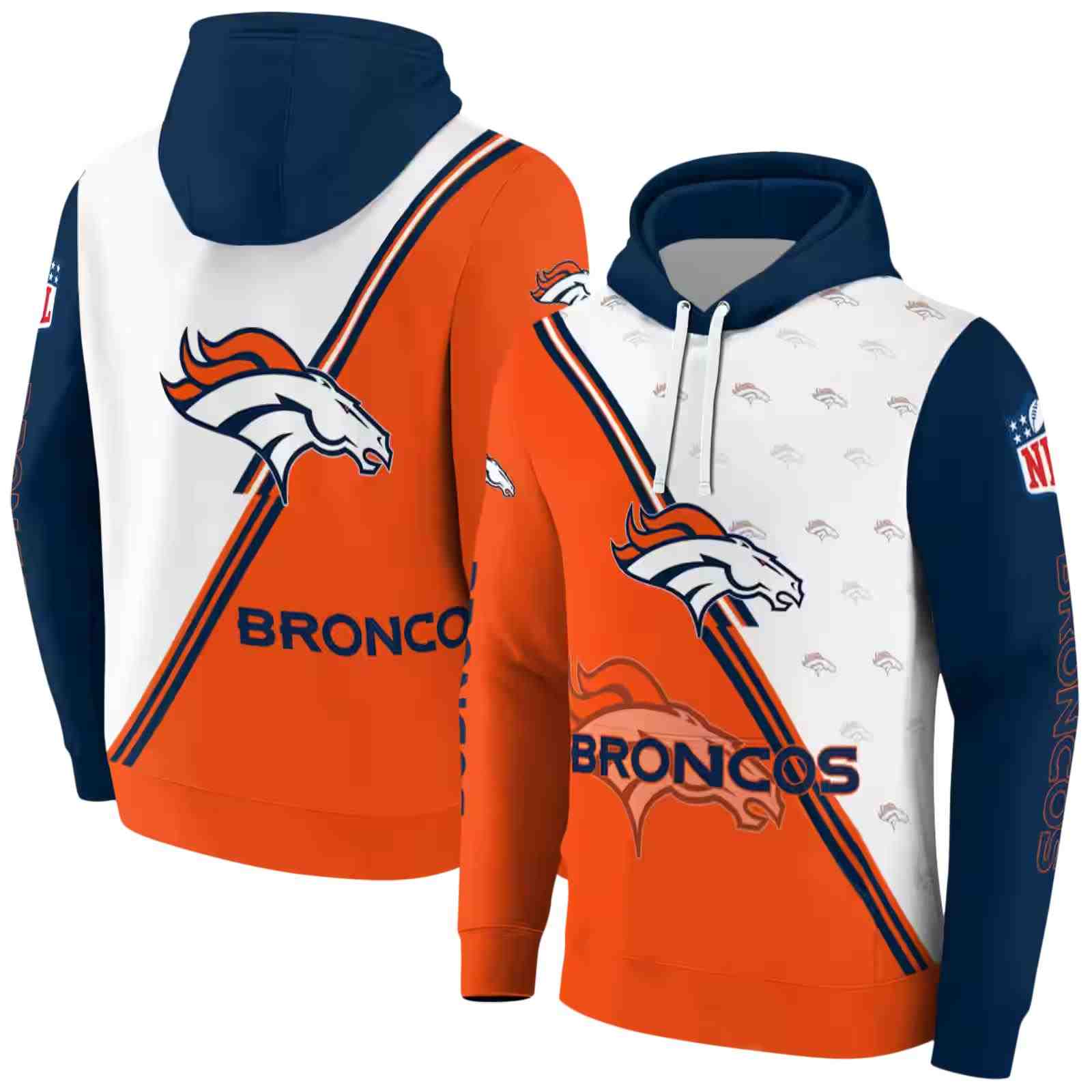 denver broncos diagonal stripe orange white hoodie fashion forward