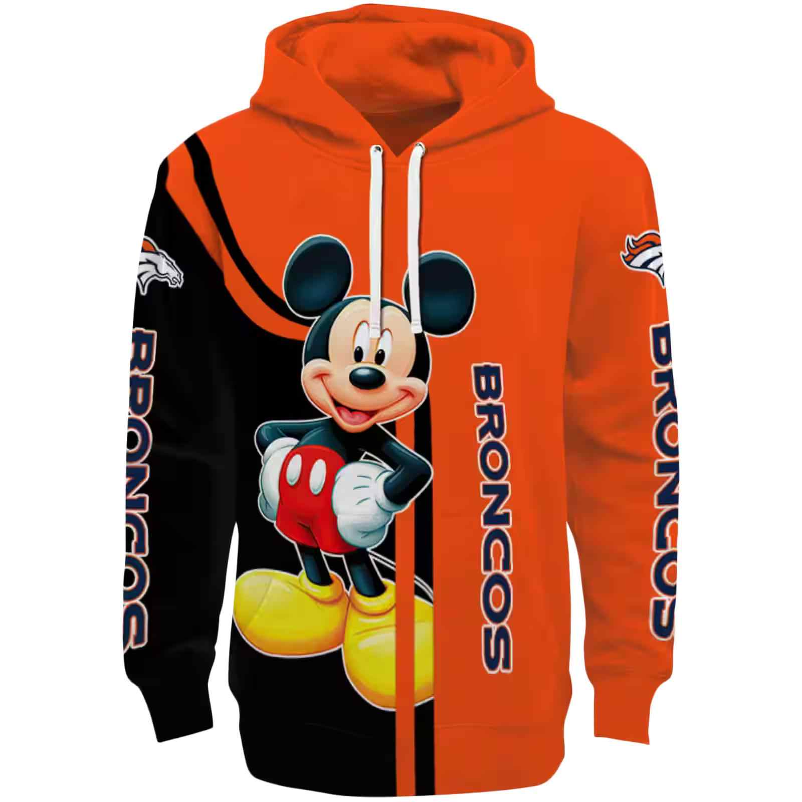 Denver Broncos Mickey Mouse Orange Black Hoodie