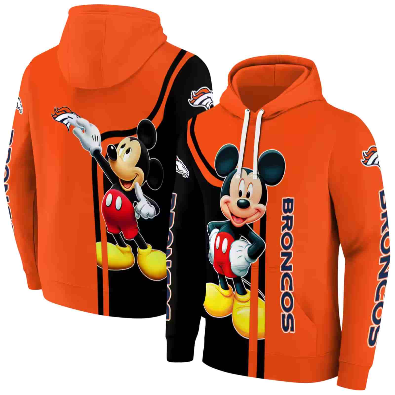 denver broncos mickey mouse orange black hoodie fashion forward