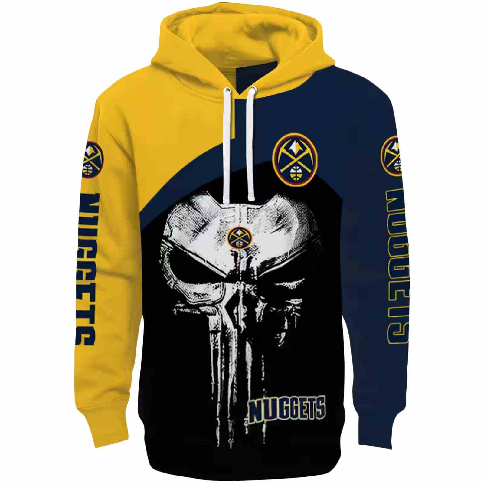 Denver Nuggets Skull Punisher Yellow Black Hoodie