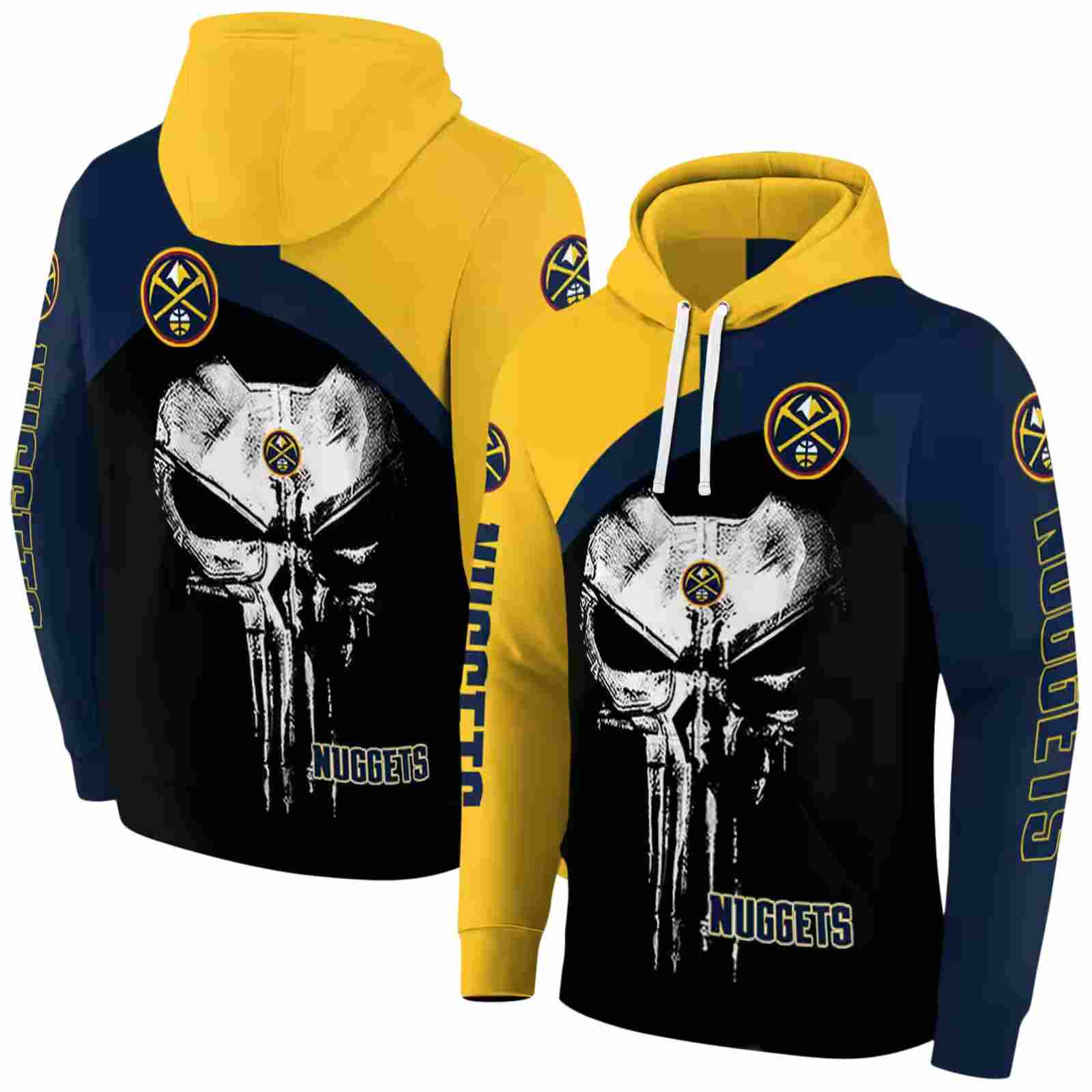 denver nuggets skull punisher yellow black hoodie fashion forward