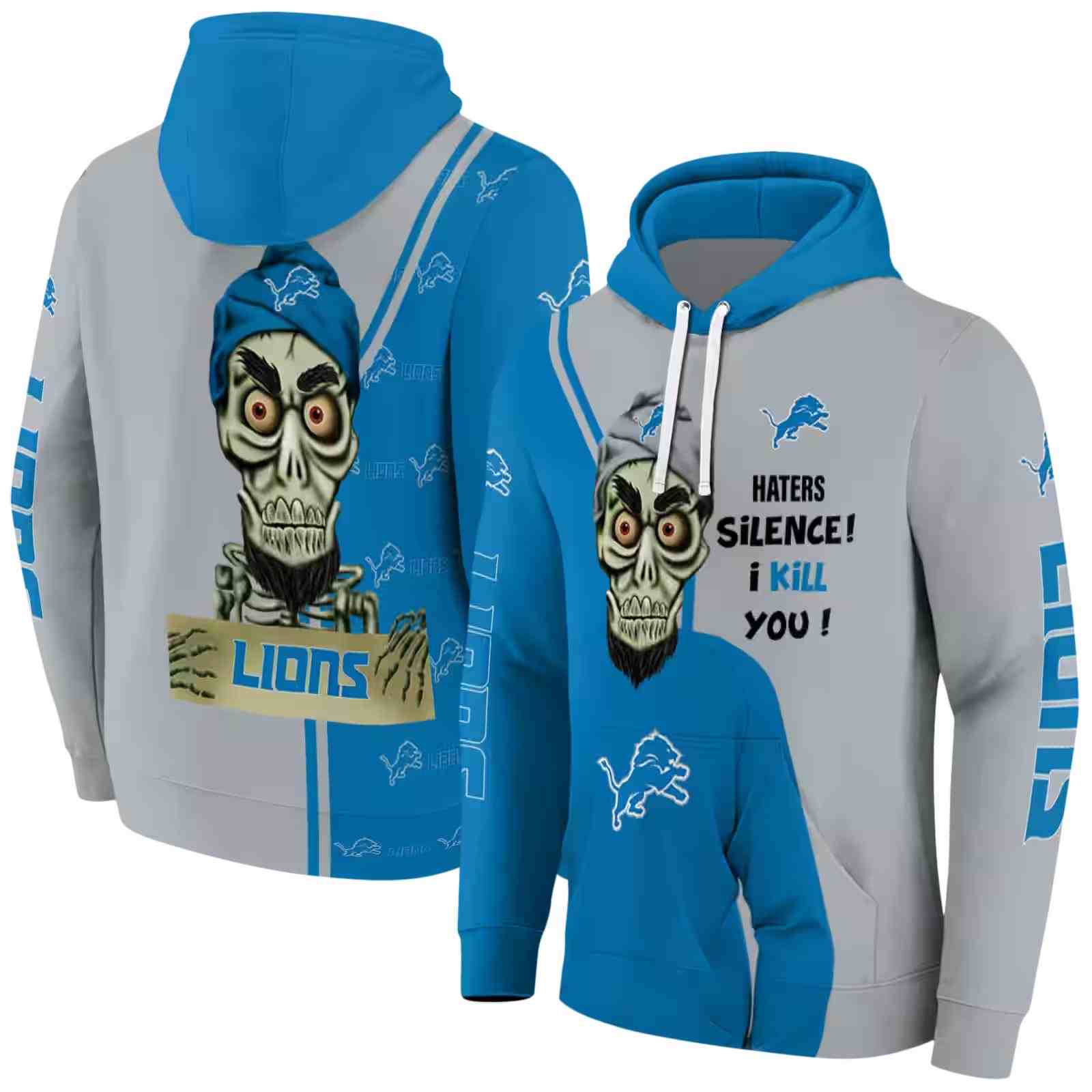 detroit lions achmed skull blue hoodie fashion forward