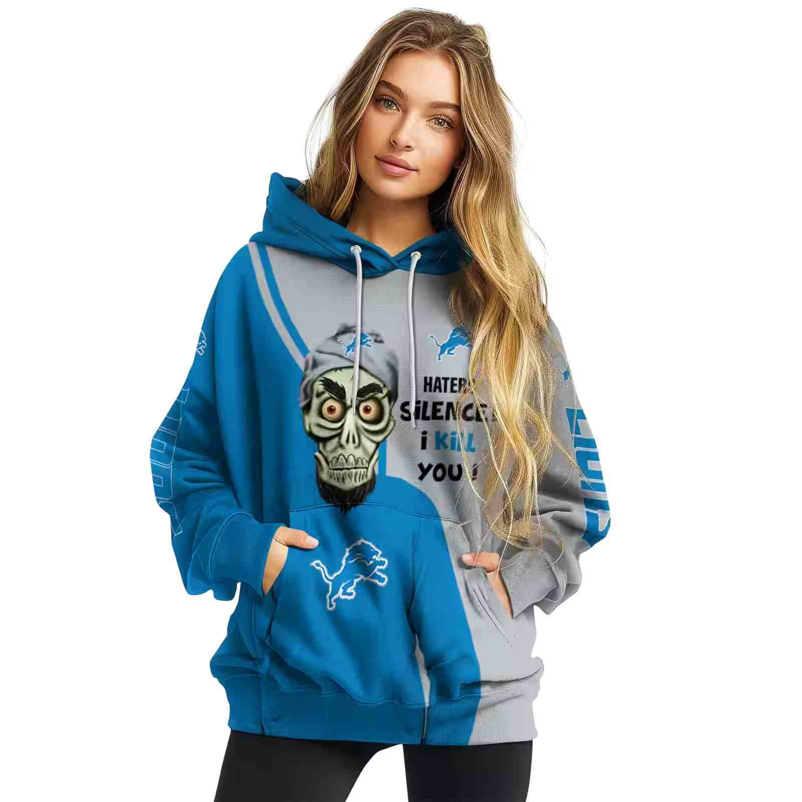 detroit lions achmed skull blue hoodie high quality