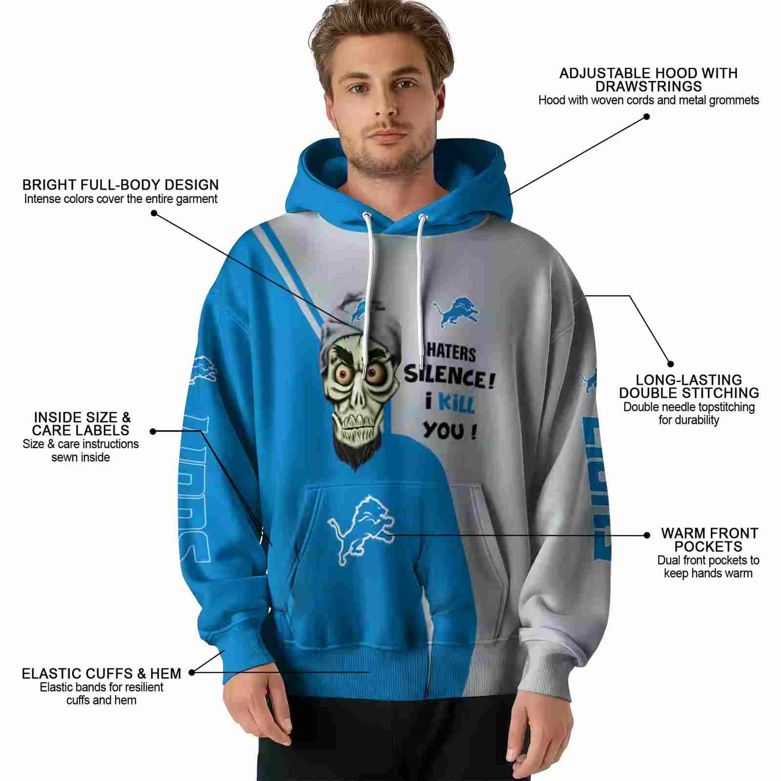 detroit lions achmed skull blue hoodie latest model