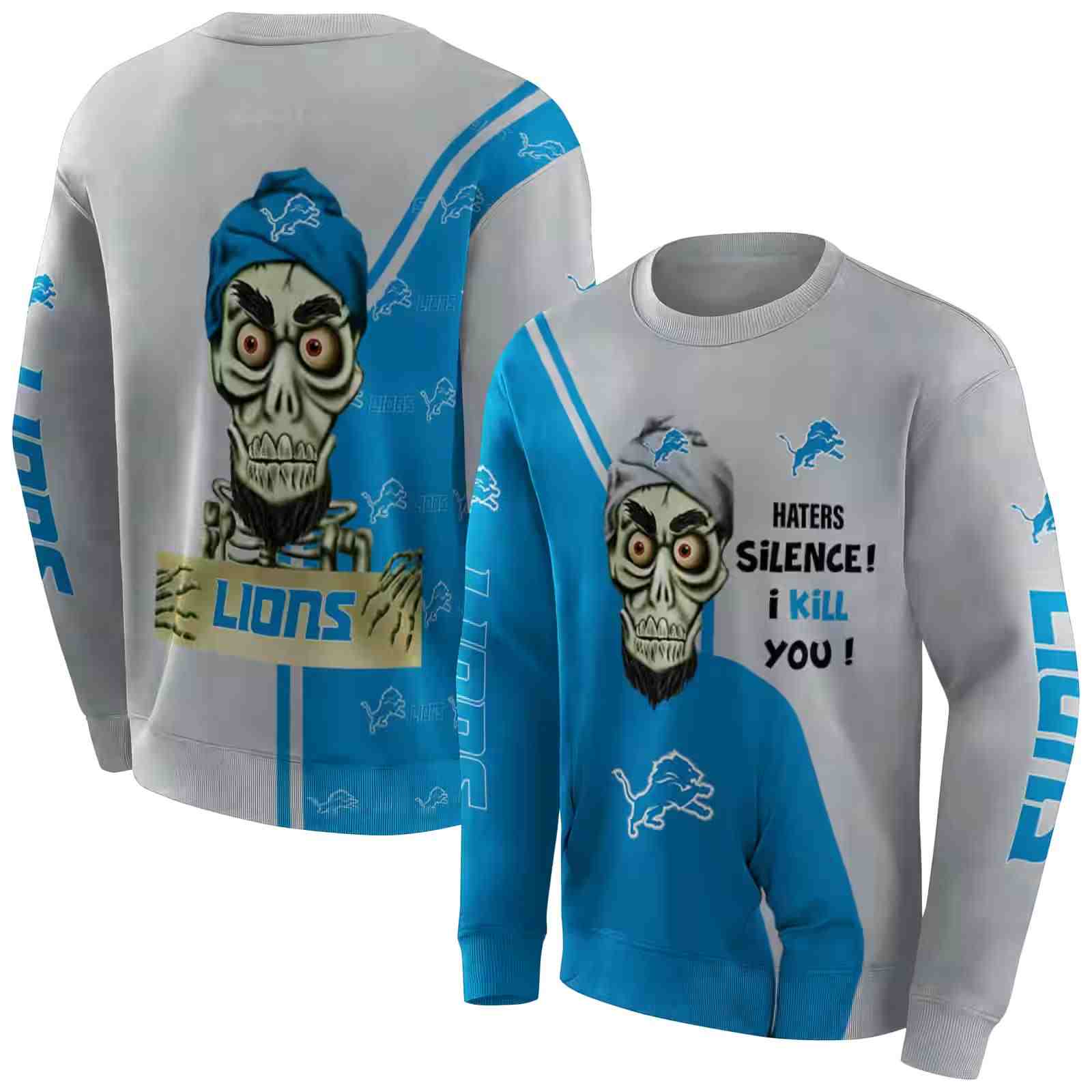 detroit lions achmed skull blue hoodie premium grade