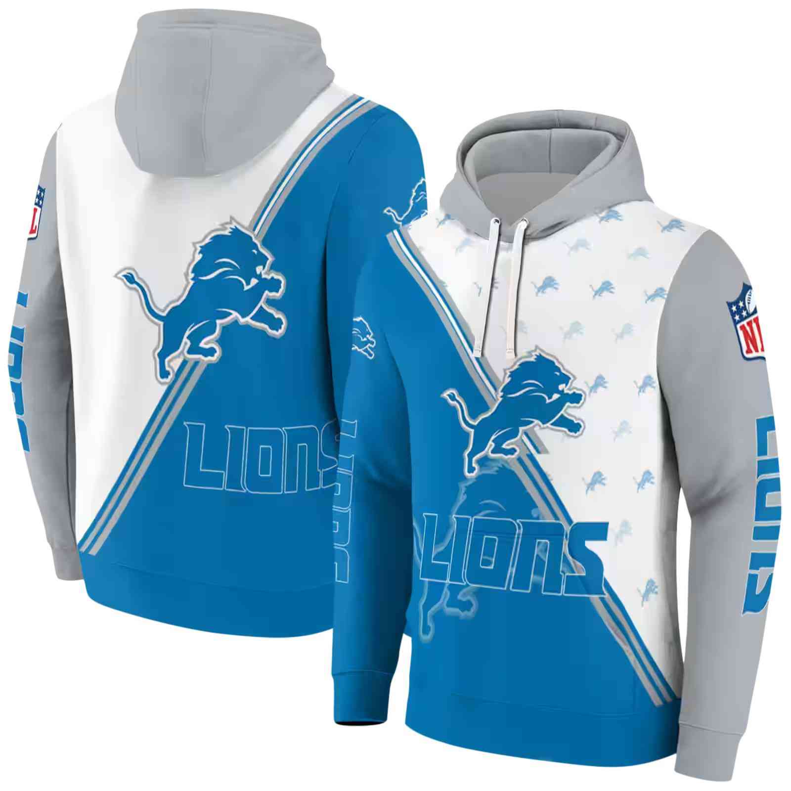 detroit lions diagonal stripe blue white hoodie fashion forward
