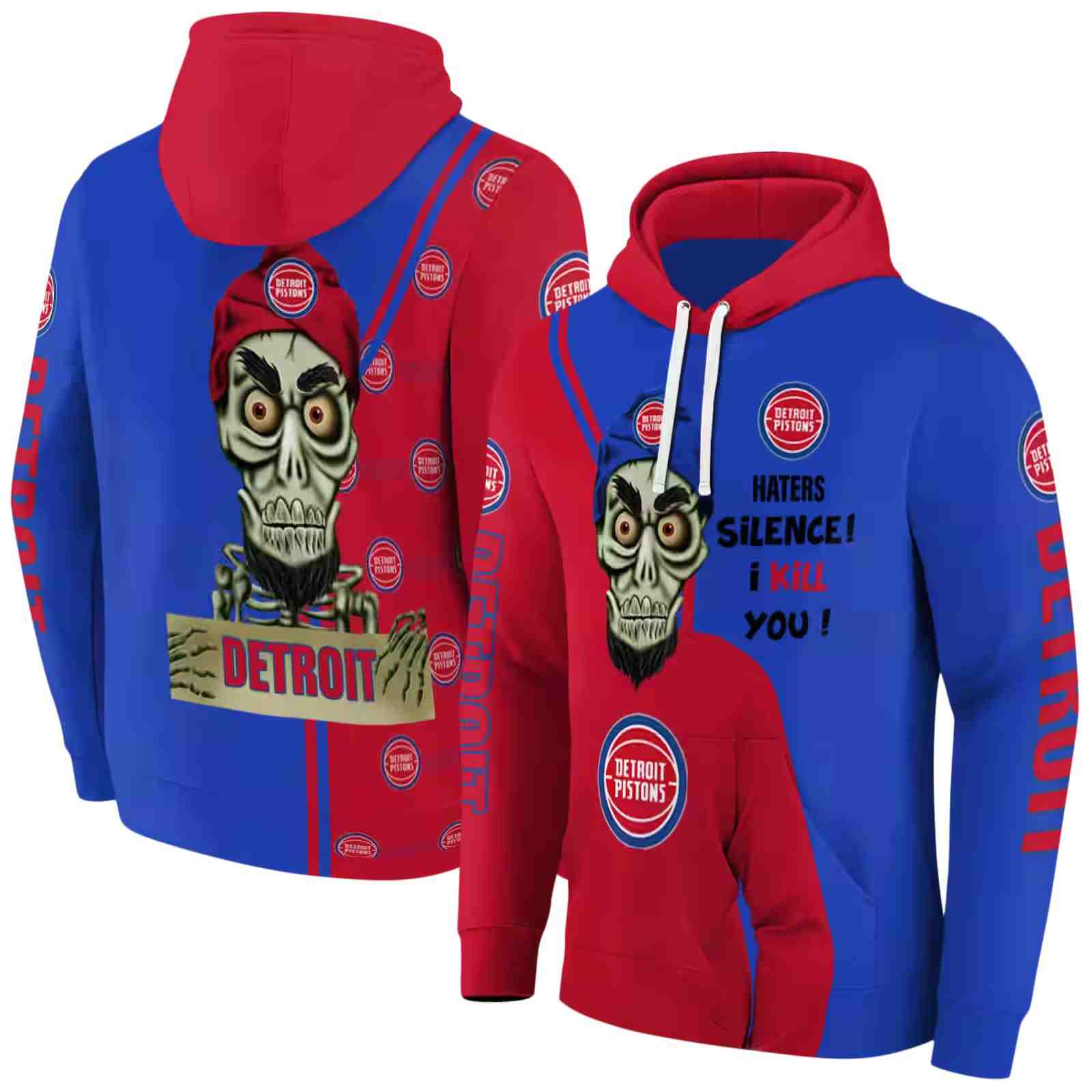 detroit pistons achmed skull red hoodie fashion forward