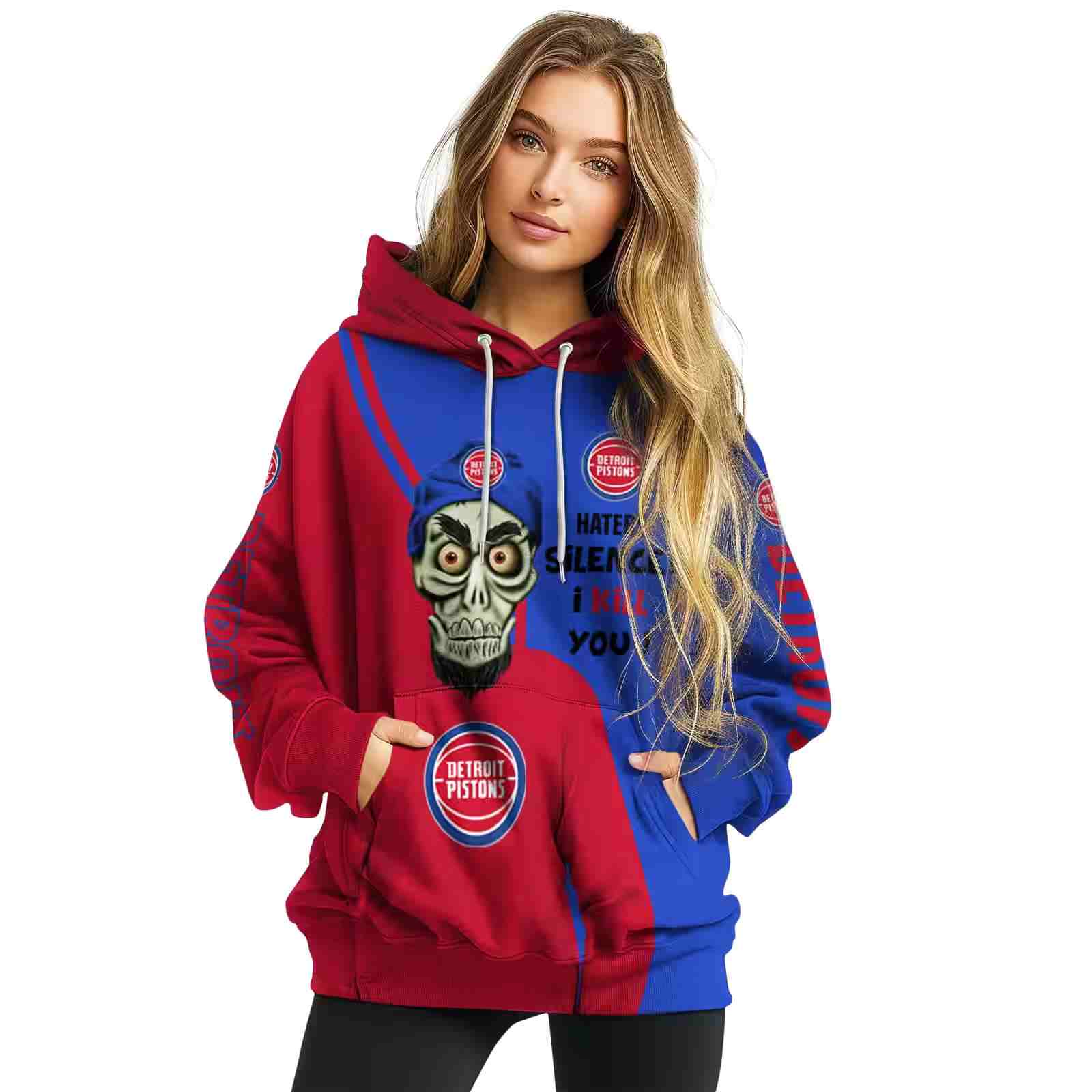 detroit pistons achmed skull red hoodie high quality