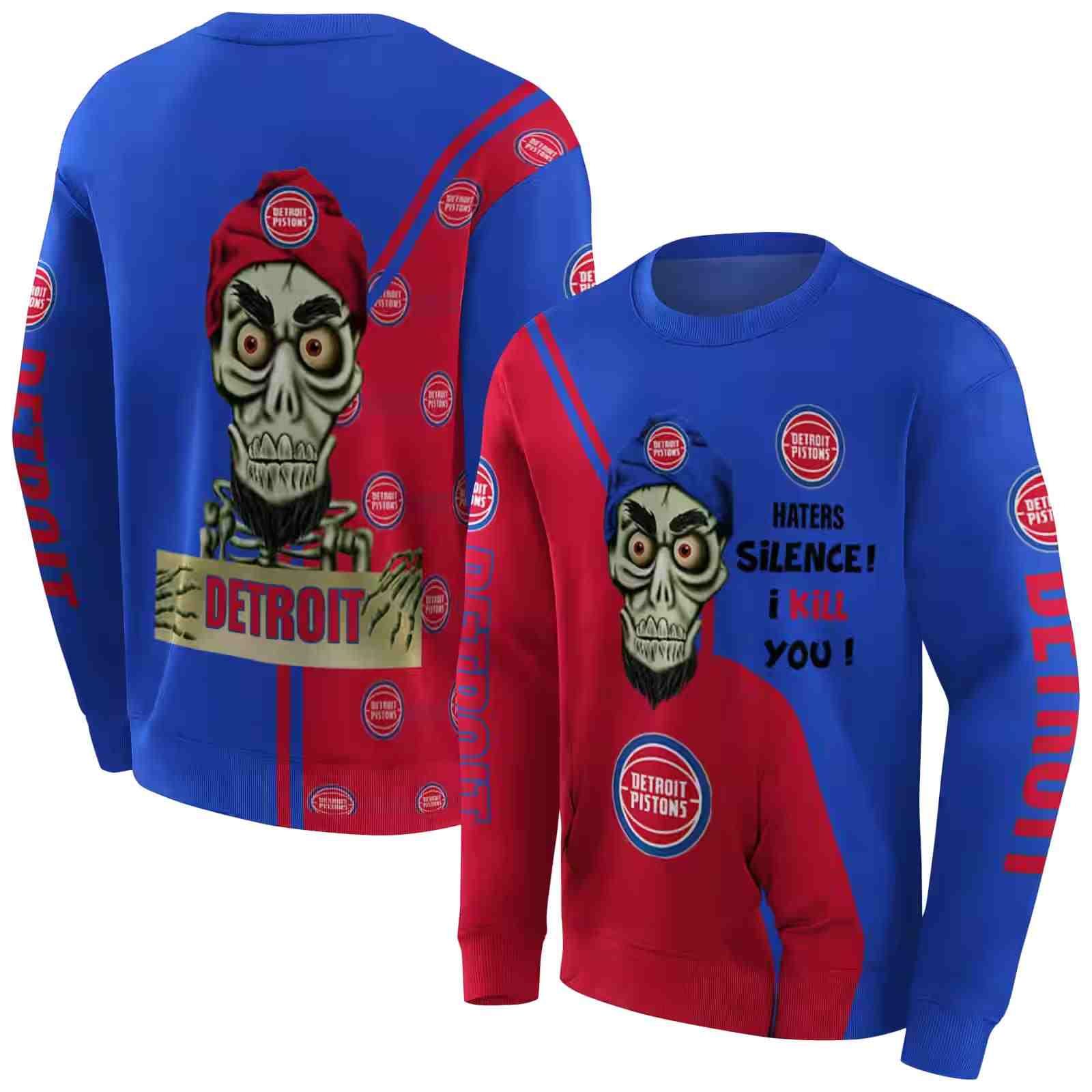 detroit pistons achmed skull red hoodie premium grade