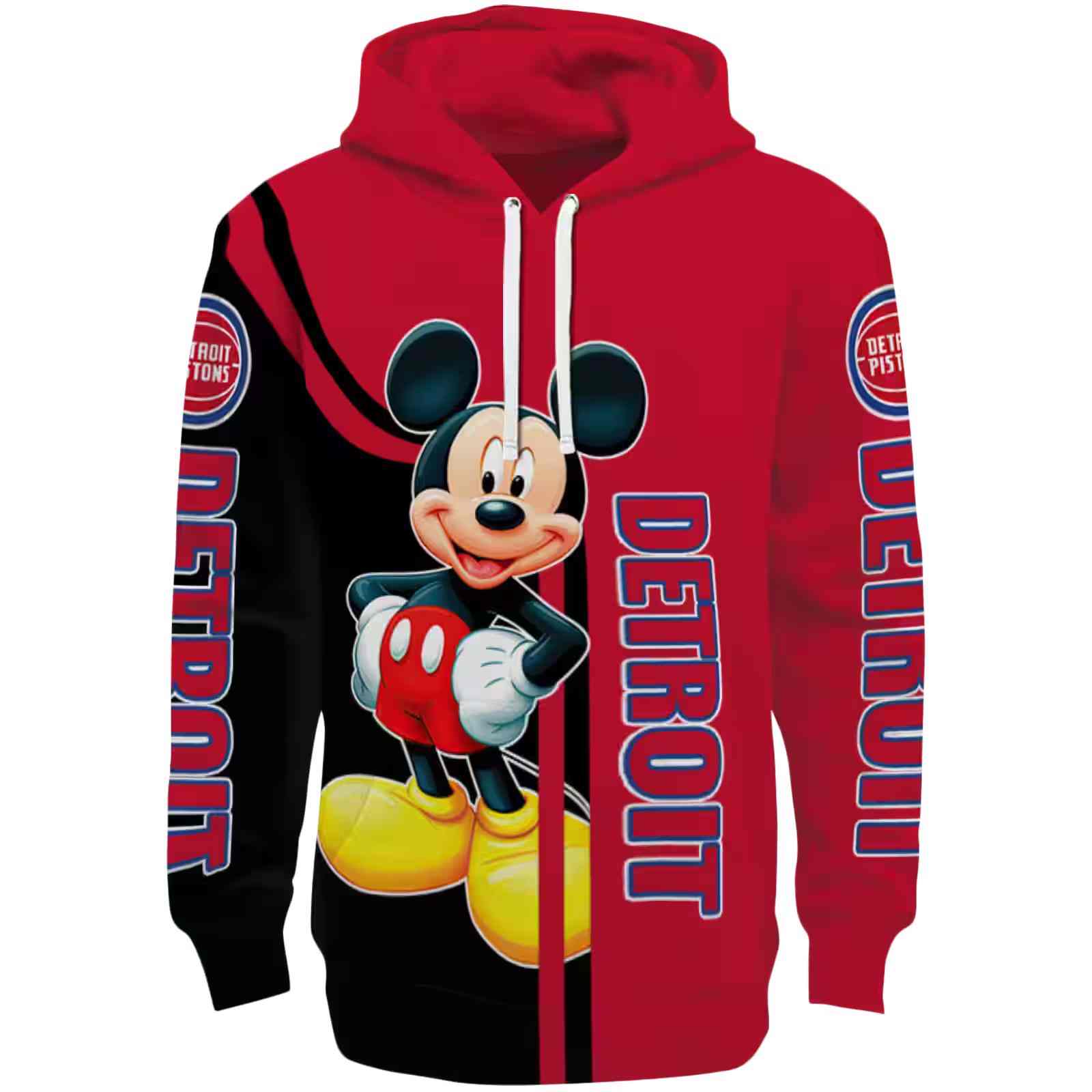 Detroit Pistons Mickey Mouse Red Black Hoodie