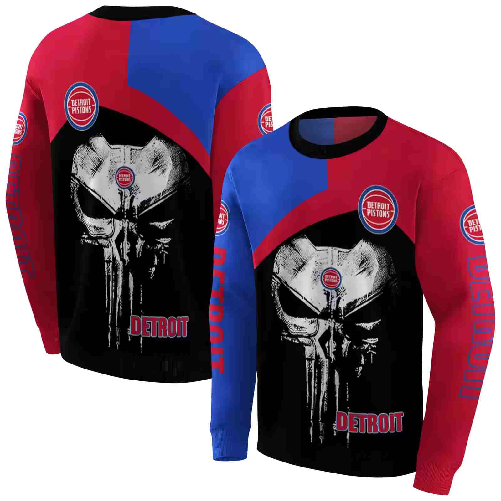 detroit pistons skull punisher royal blue black hoodie premium grade