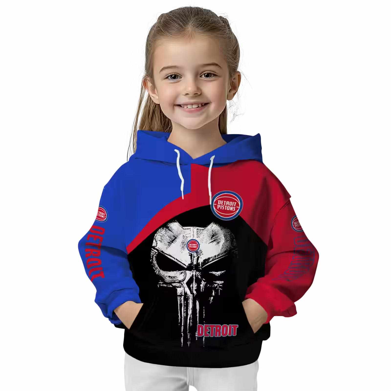 detroit pistons skull punisher royal blue black hoodie top rated