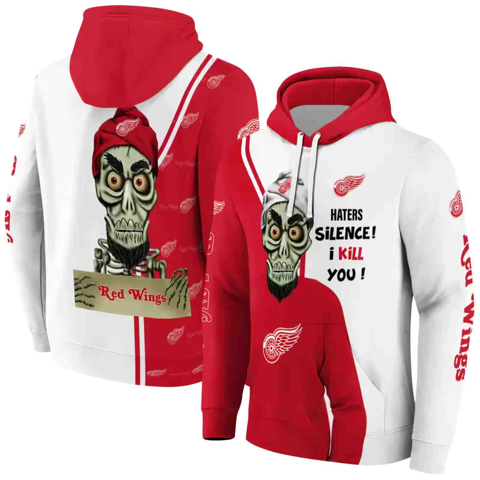 detroit red wings achmed skull red hoodie fashion forward