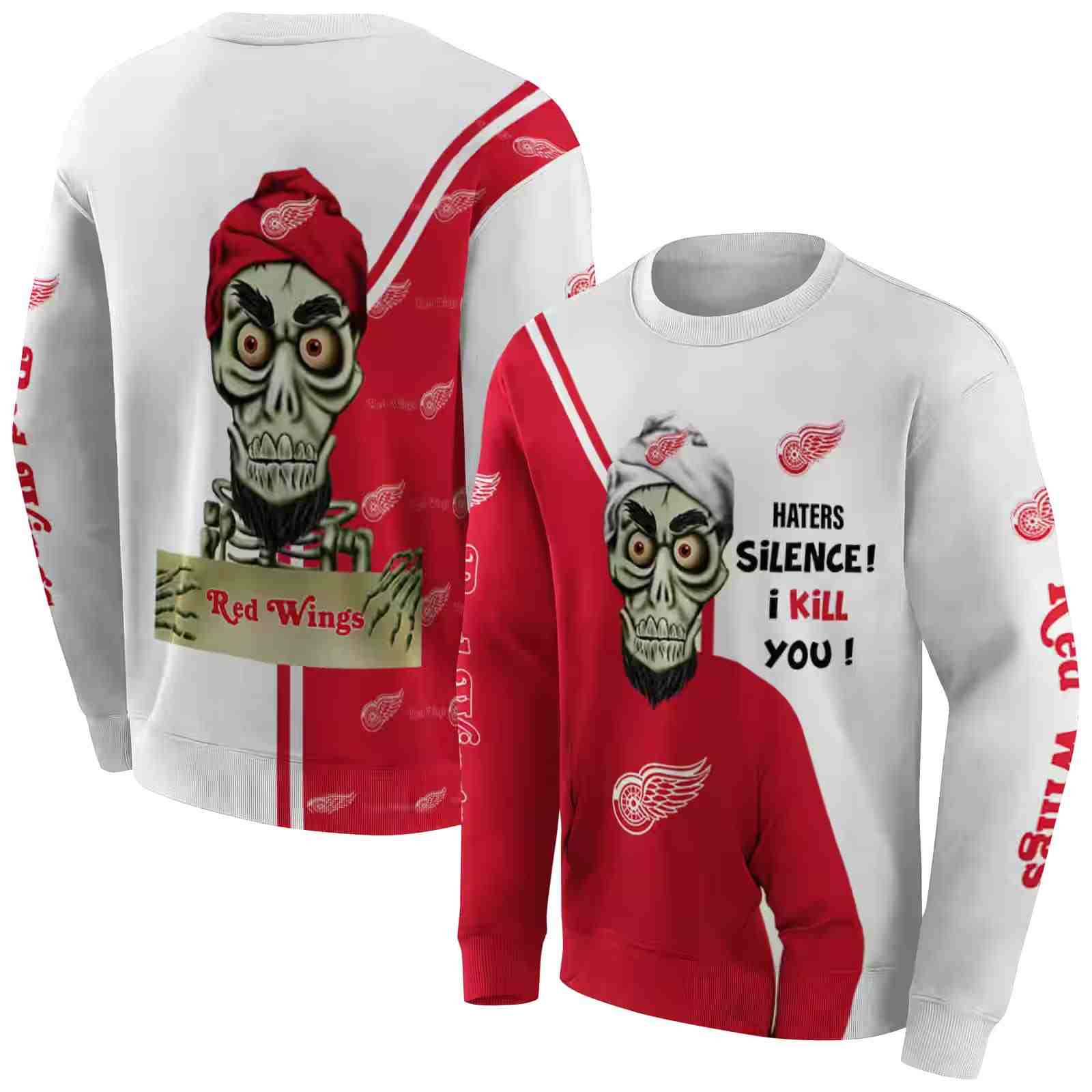 detroit red wings achmed skull red hoodie premium grade